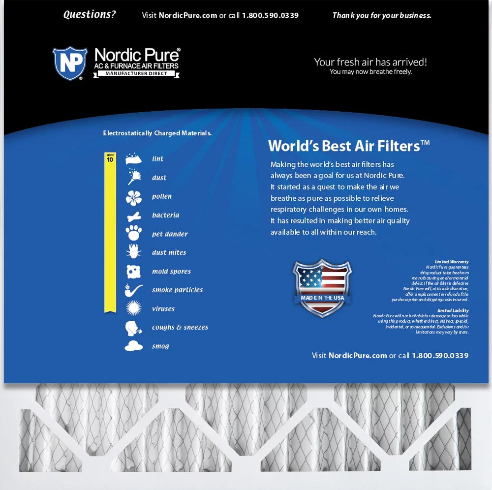 10 MERV 20x20x2 Pack 3 Nordic Air Pure Pleated Filters