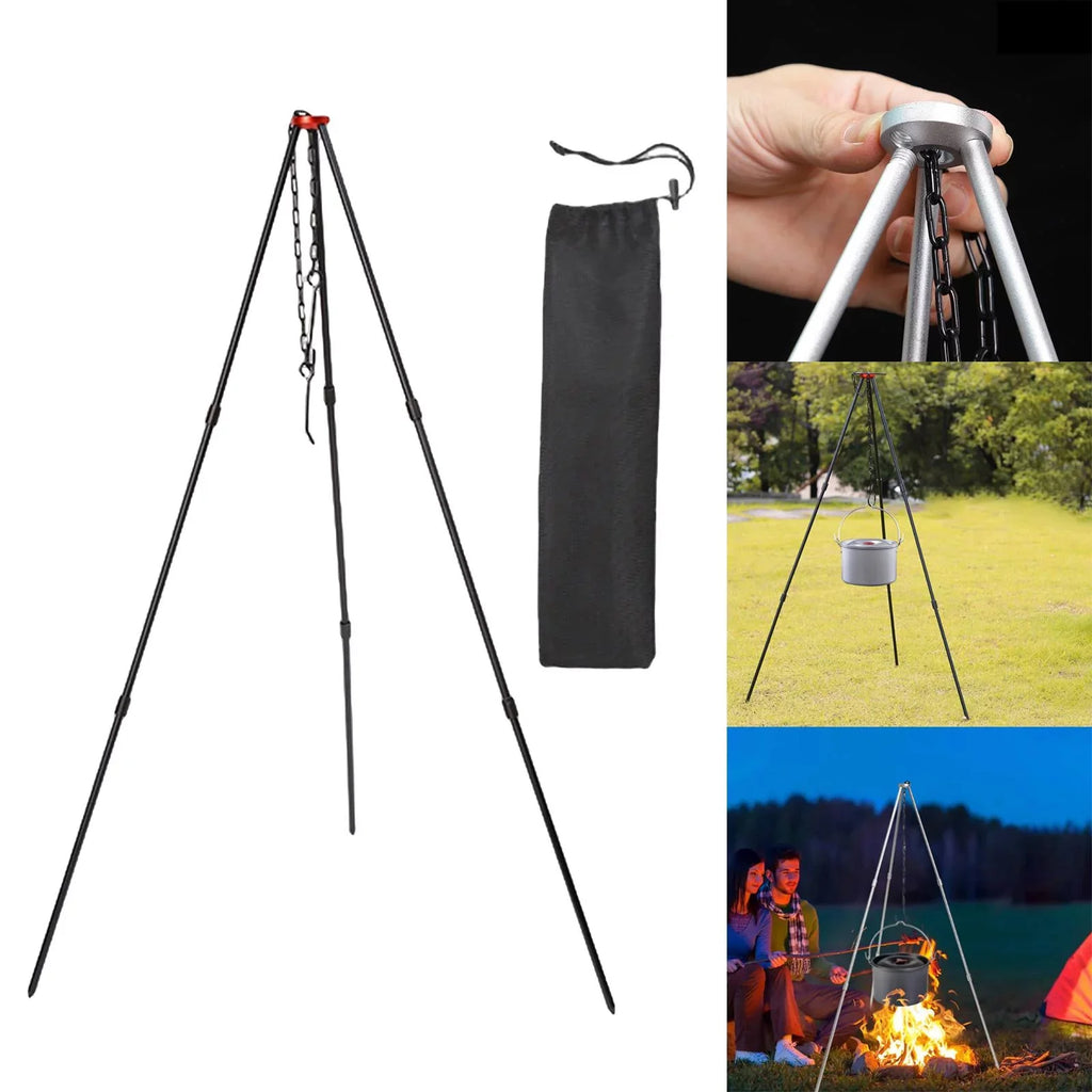 Accessory Tripod Cooking with ing Adjustable Stand Outdoor Grill , Portable Campfire Black Tripod, Pot Camping Aluminum Picnic Cookware