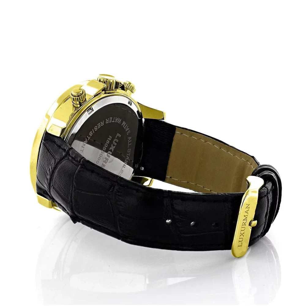 Two Men's Watch with Leather Straps Diamond Extra Black