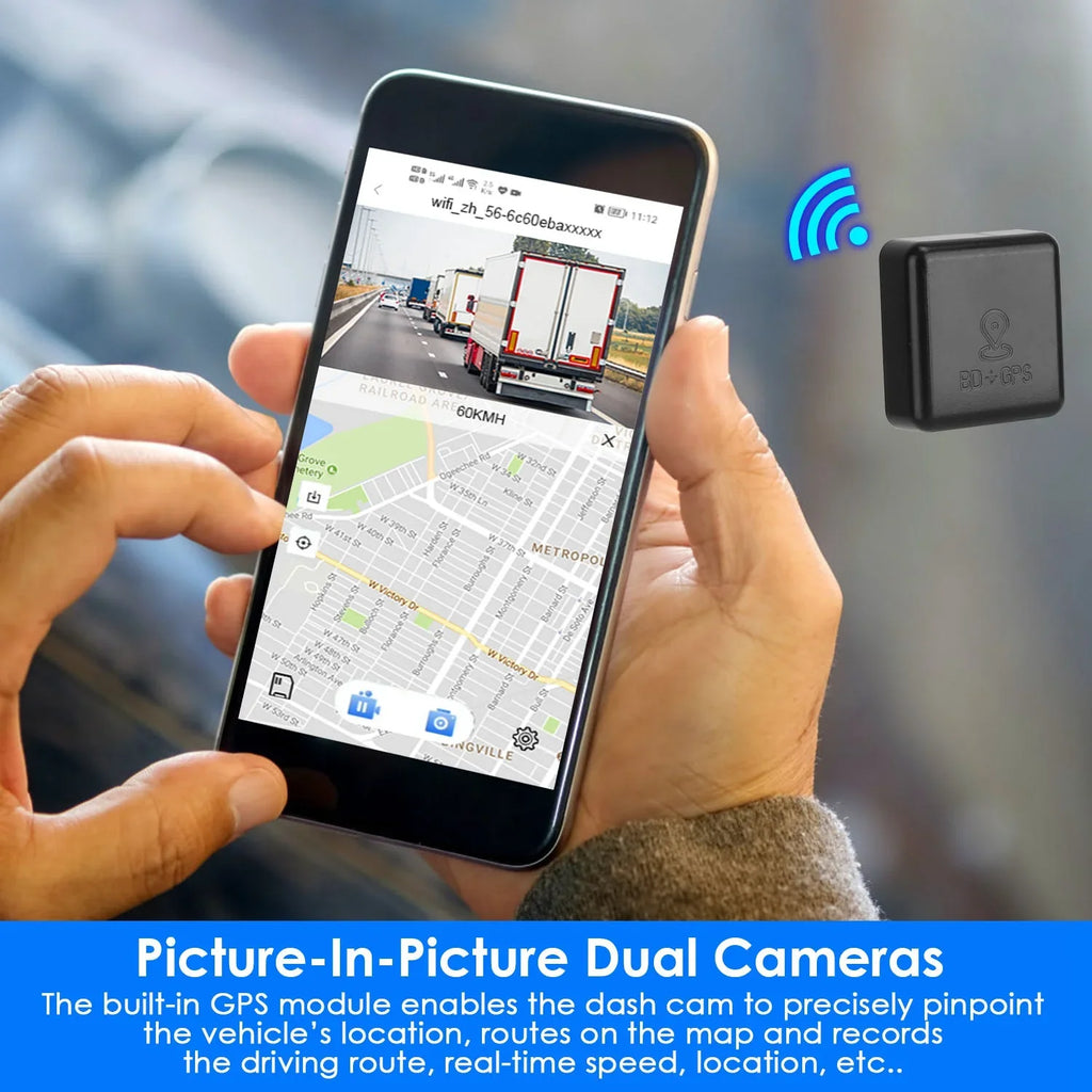 Motion G-Sensor Vehicle Cam, Night Dash Driving Car Detection DVR Universal Vision iMounTEK with Lens Monitor Parking Control GPS Recorder, WiFi APP 1080P Dual