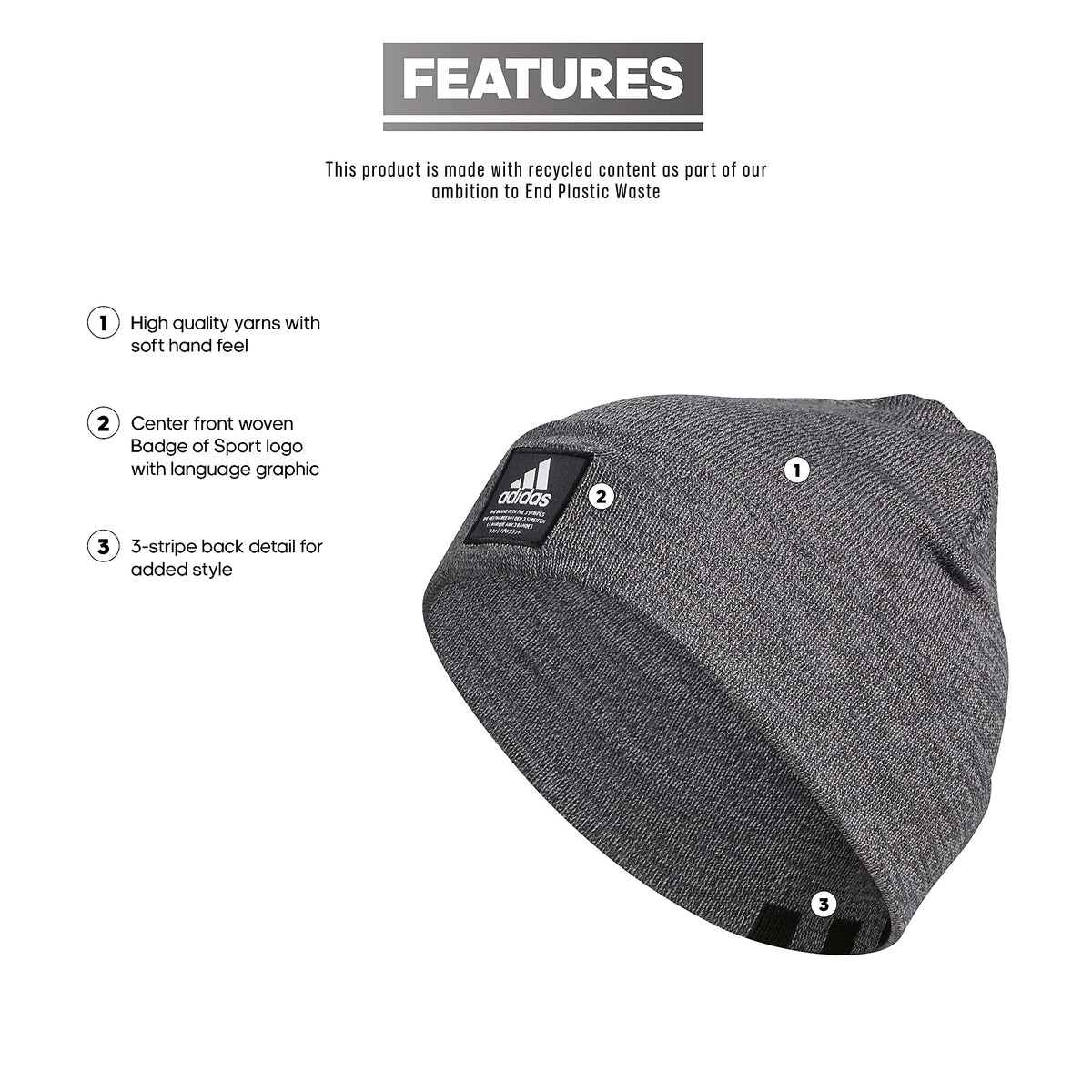 adidas One Fold F21, Men's Amplifier Carbon-Grey Twist/Black/White Size Beanie,