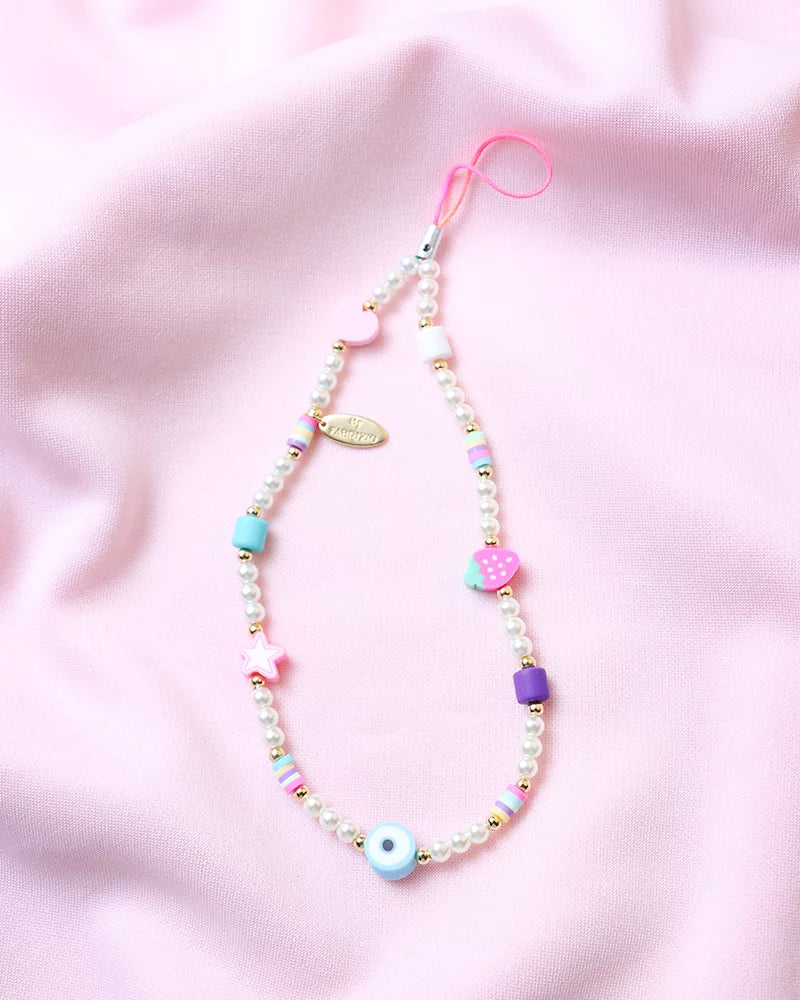 Il Nazar con Strap Strawberry Me and Mare in Pearls Charms Heart Freshwater Star Phone