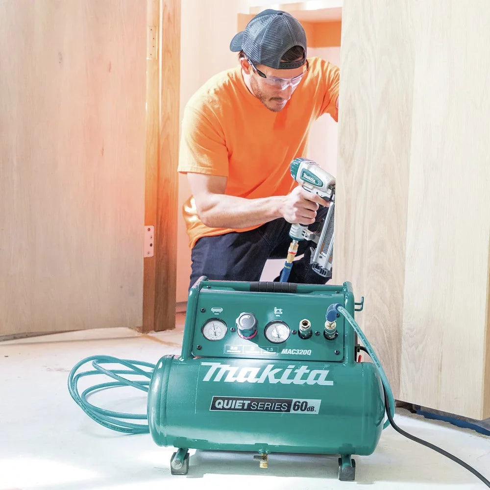 Compressor Series HP 1-1/2 Quiet MAC320Q Air 3 Gallon Oil-Free Carry Makita Hand