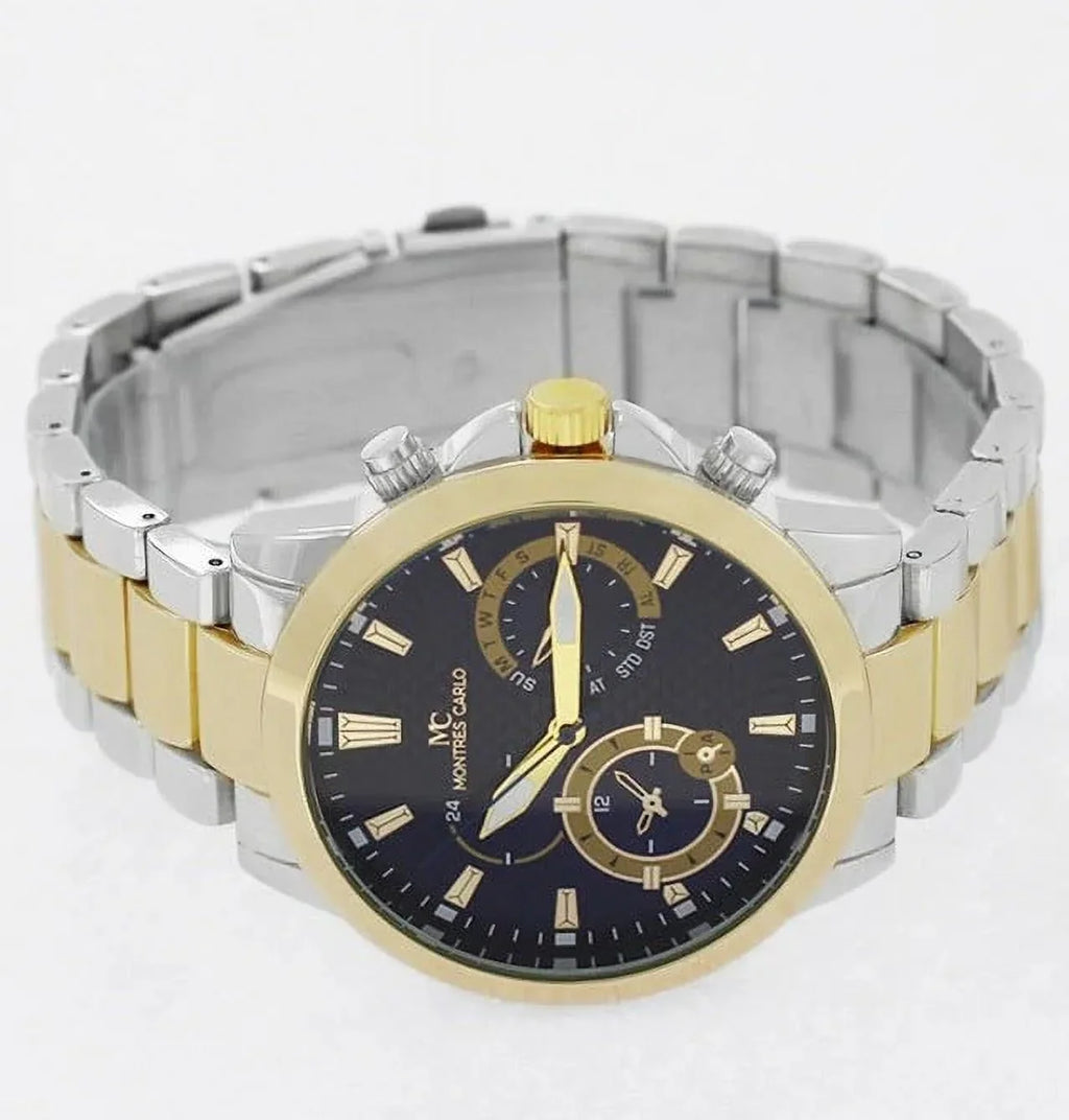 Tone/Blue) Band (Two Montres Quartz Sports Men's Fashion Metal Dress Carlo Watch 45mm Luxury