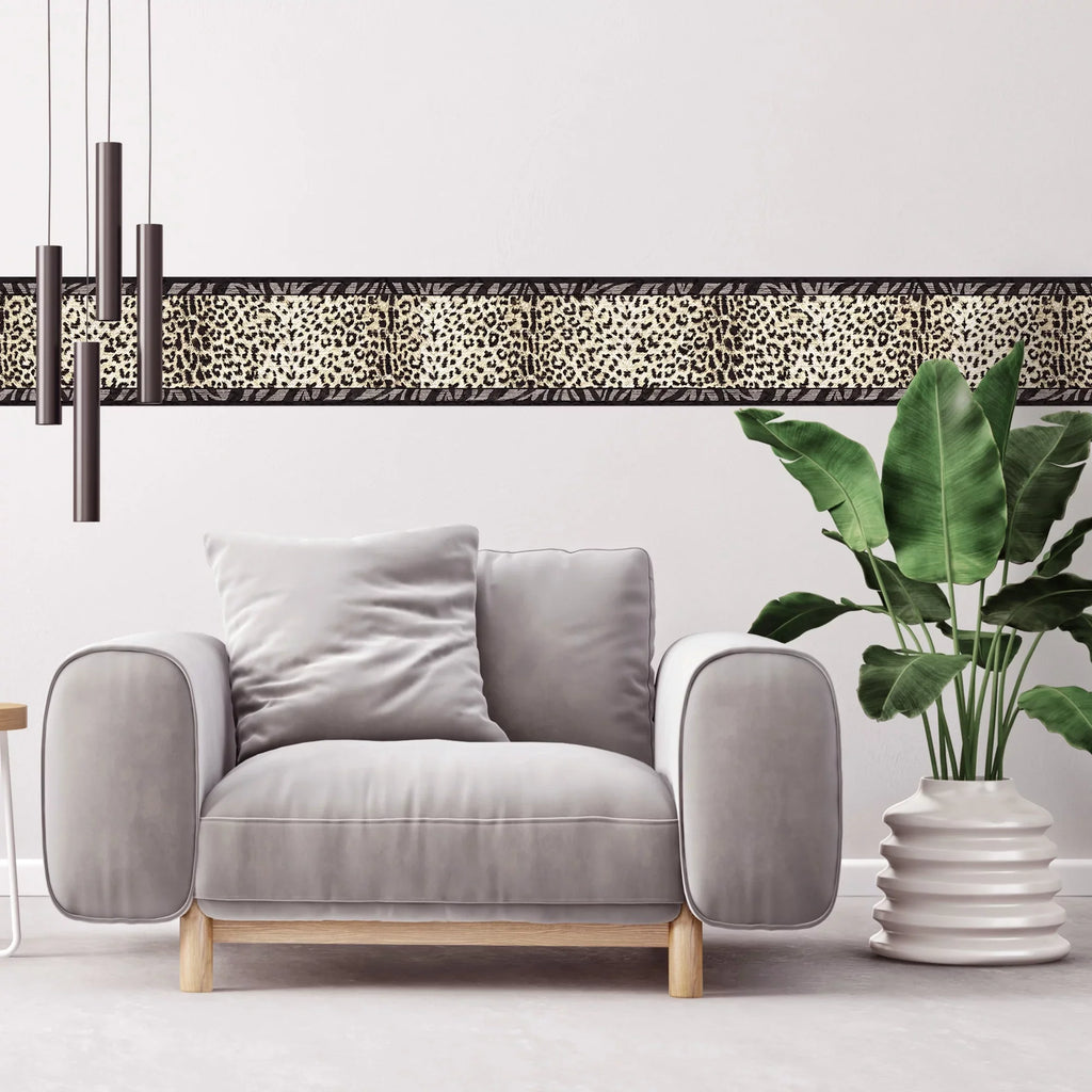 Prints, Animal Black, Trimz Wallpaper Tiger - Border 7" W Prints Gray, Leopard 15' Prints, L x