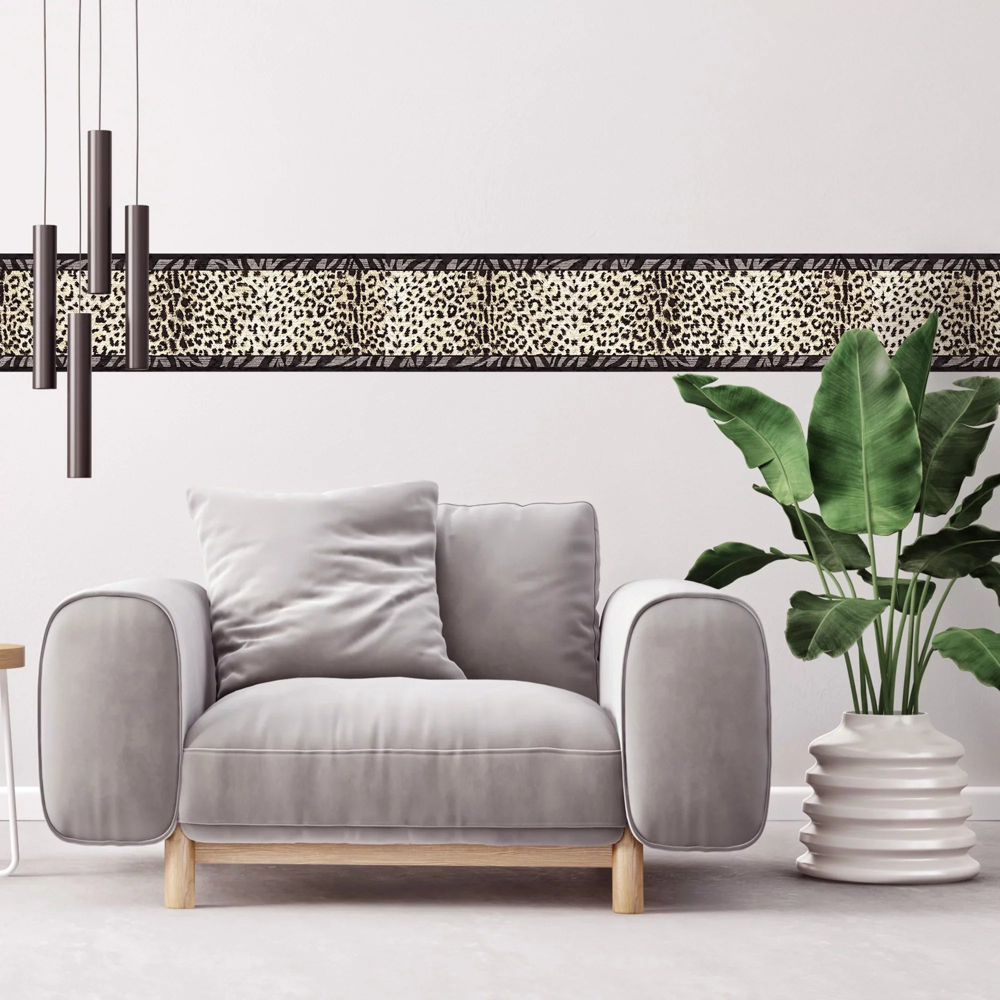 Prints, Animal Black, Trimz Wallpaper Tiger - Border 7" W Prints Gray, Leopard 15' Prints, L x