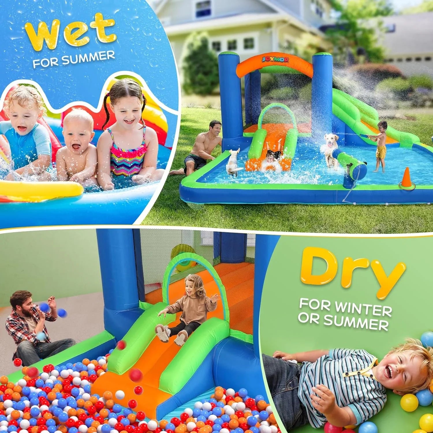 Bounce New) Air House (2024 House Hoop, w/Basketball Ring-Toss Blower Slide Water Water Inflatable for 3-6, Kid Bounce JOYMOR Inflatable Water Cannon, Inflatable Water w/Slides, Game, Slide