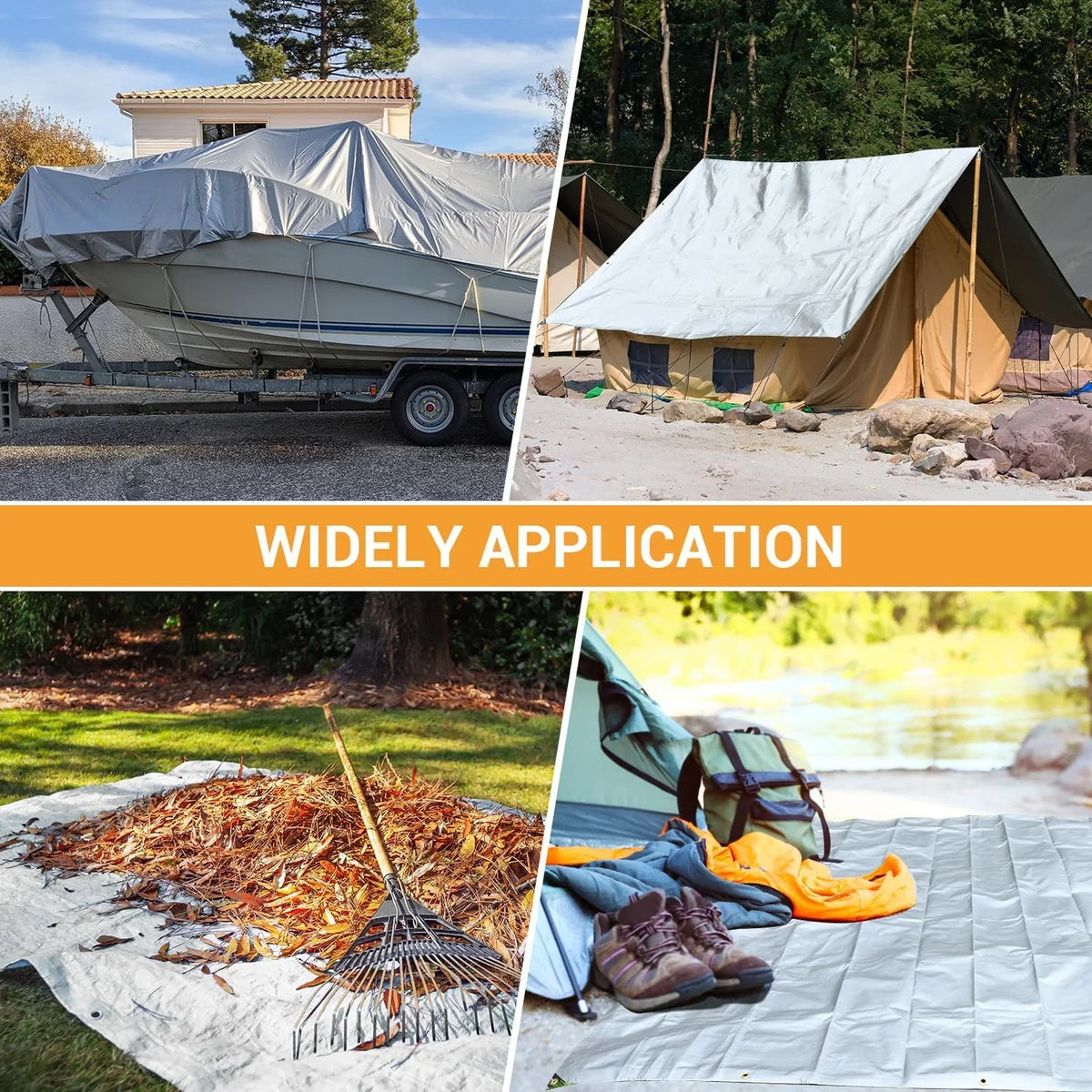 X 12? Duty Thick Extra with Grommets Outdoor 100% & Resistant, Pool, 20?, Heavy 16 Mil, Tear Patio, Reinforced Tarp UV Roof, Tarps Camping, Waterproof Fade Boat(Silver/Black) Blocking, for