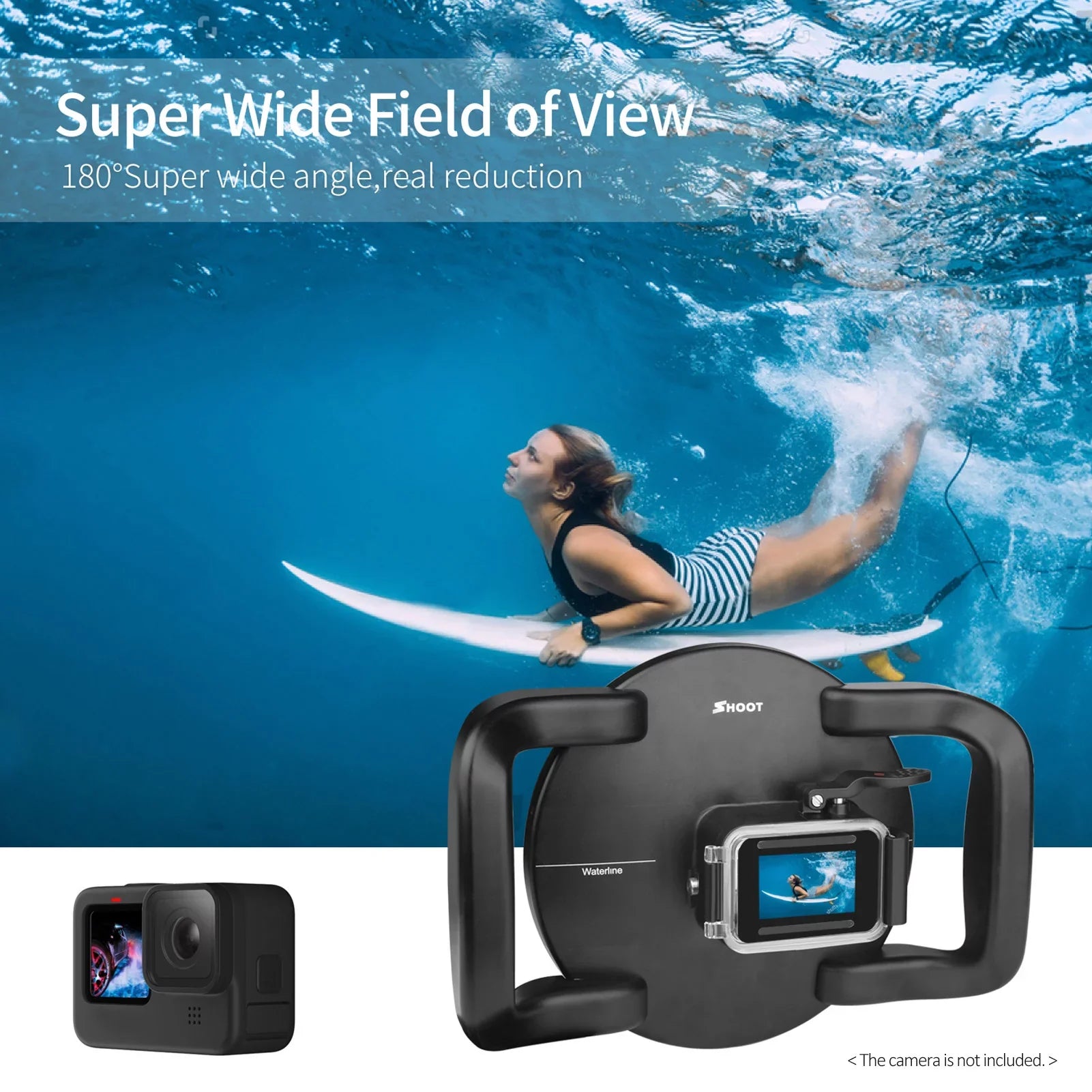 Port Wide Dual Black XTGP559, SHOOT and 45m 180° 9 Handle, Waterproof for Dome Waterproof, Case 10 Angle