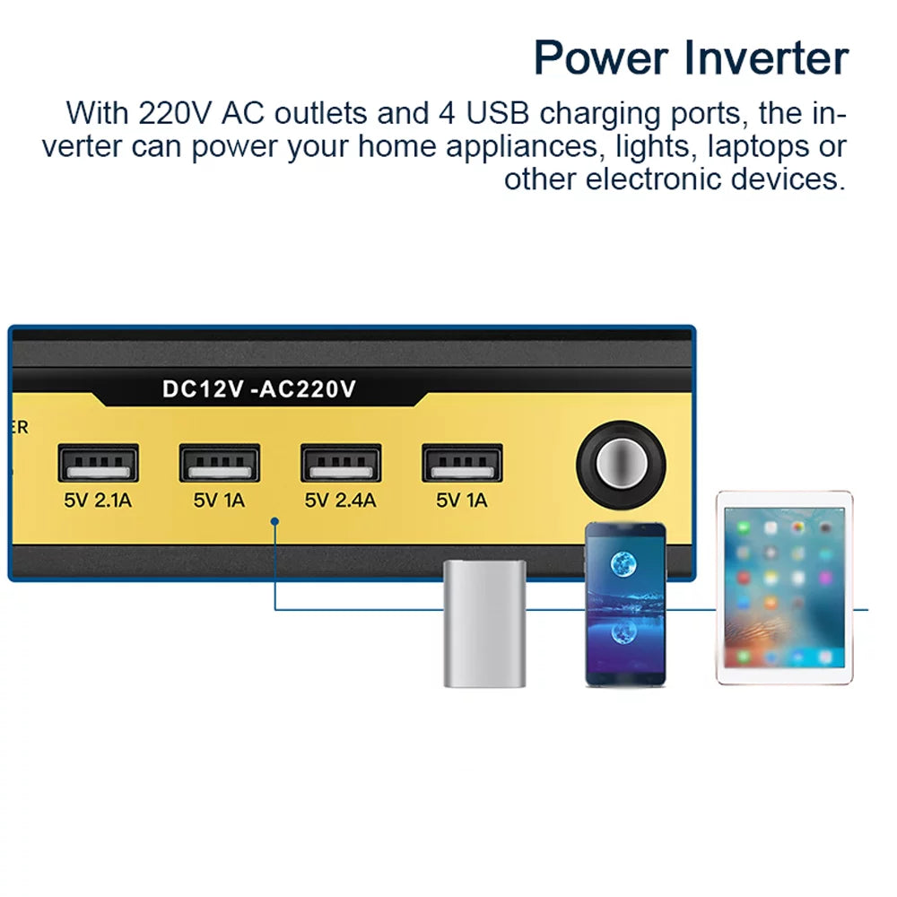 Car Power 5000W USB Vehicle Inverter Charger Charging Yabuy Digital Laptops AC Modified Converter Outlets 12V Car to Ports 220V Home Inverter 4 with for LED Sinewave