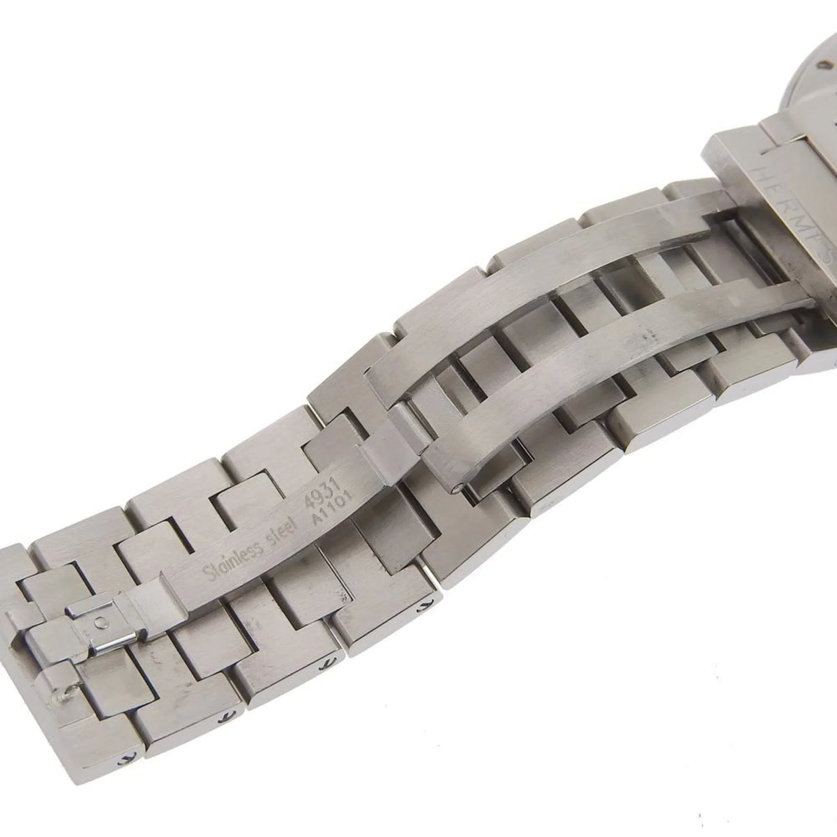Dial Analog Men's Made Display Hermes Swiss Silver Nomad (Fair) Quartz NO1.710 Stainless White Pre-Owned Steel Watch