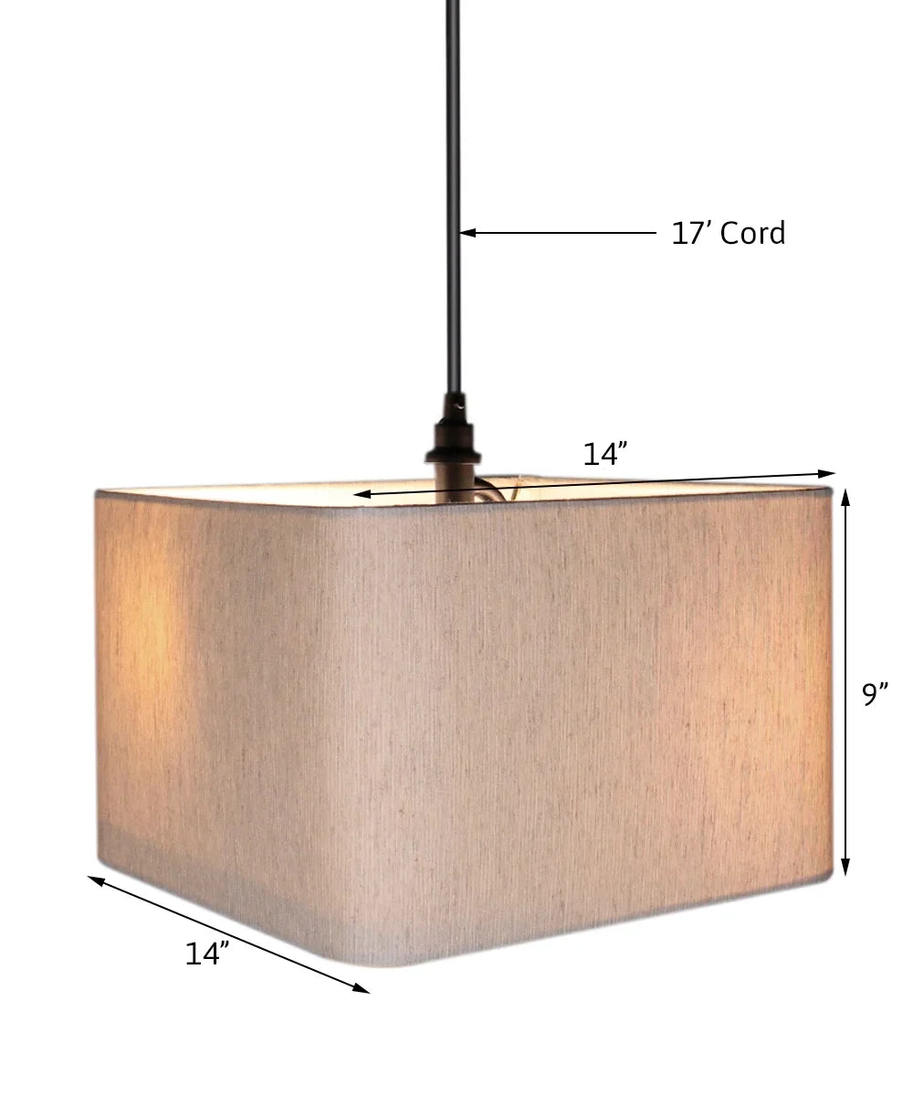Oatmeal Shade, Square Plug-In Swag 14"w Corner Light Black Pendant Rounded 1 Drum Cord