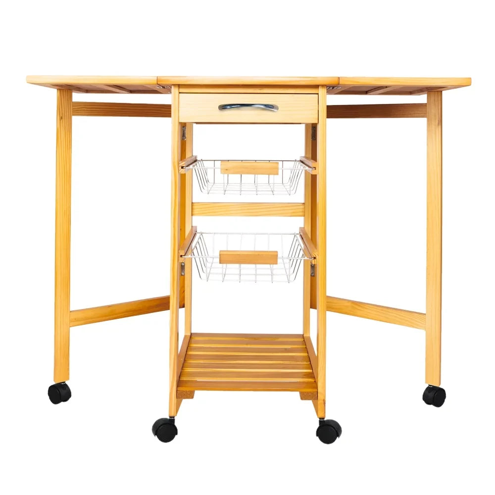 Zimtown Island Rolling Trolley Cart Protable Kitchen Drop Storage Leaf with Drawers Basket,Folding