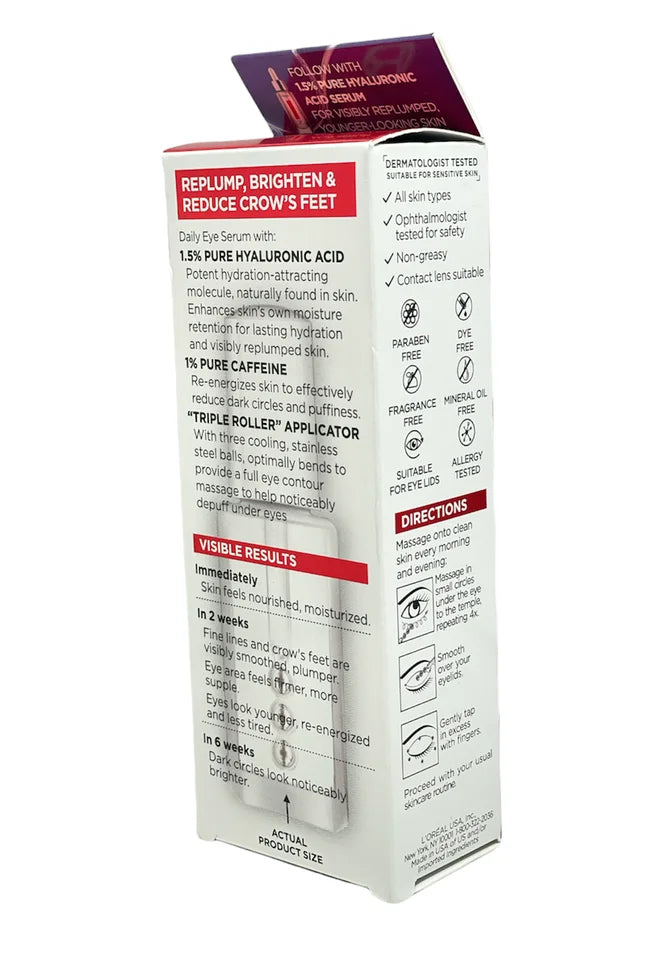 2.5% Acid+Caffeine Hyaluronic 0.6oz L'Oreal Eye Serum Revitalift Derm Intensives