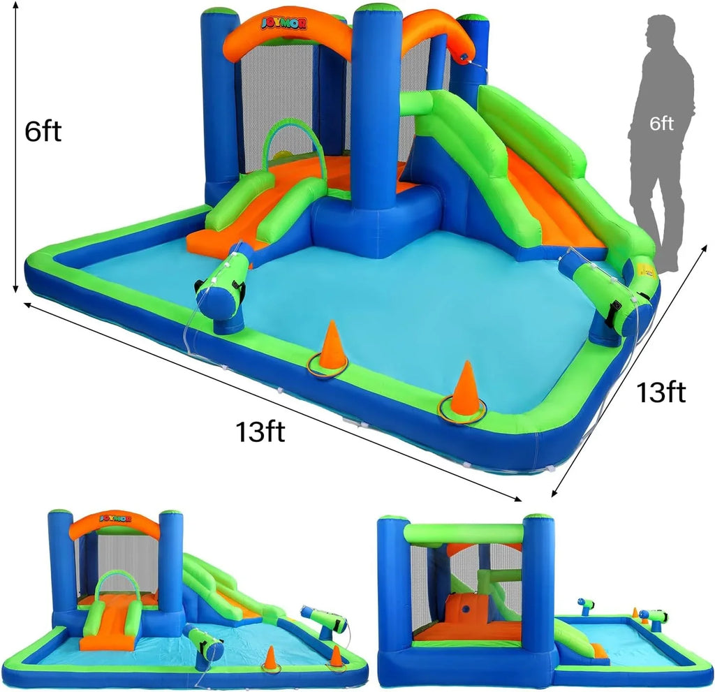 Bounce New) Air House (2024 House Hoop, w/Basketball Ring-Toss Blower Slide Water Water Inflatable for 3-6, Kid Bounce JOYMOR Inflatable Water Cannon, Inflatable Water w/Slides, Game, Slide