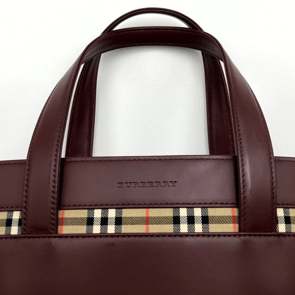 Handbag Fashion USED Formal BURBERRY Ladies Leather Burberry Check (Good) Nova Bag Bordeaux Tote Red Pre-Owned