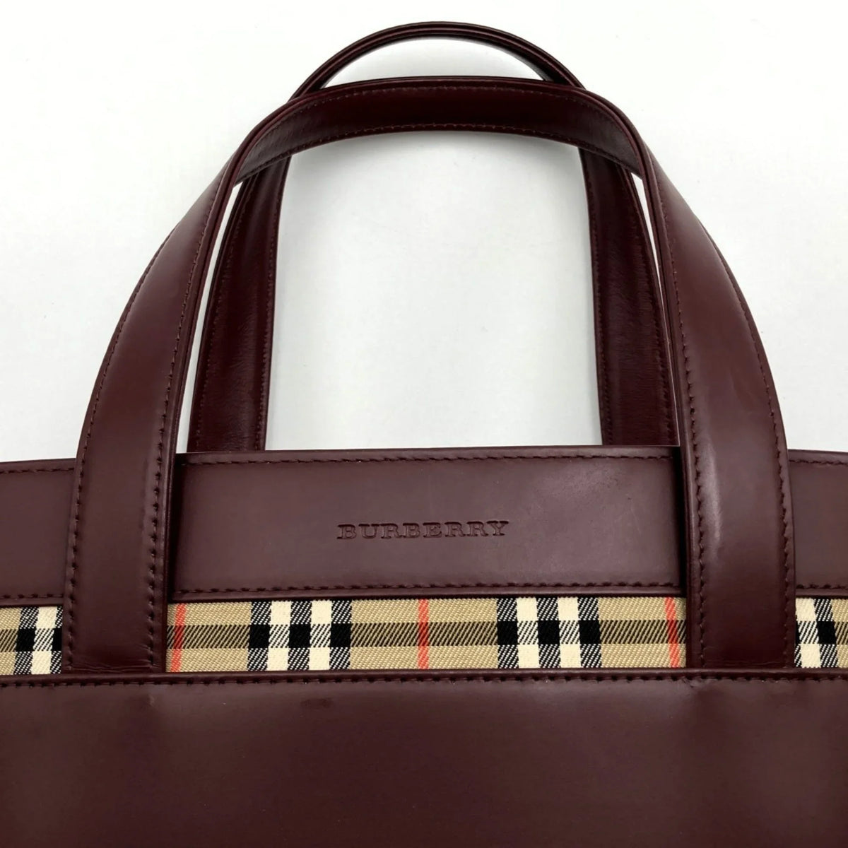 Handbag Fashion USED Formal BURBERRY Ladies Leather Burberry Check (Good) Nova Bag Bordeaux Tote Red Pre-Owned