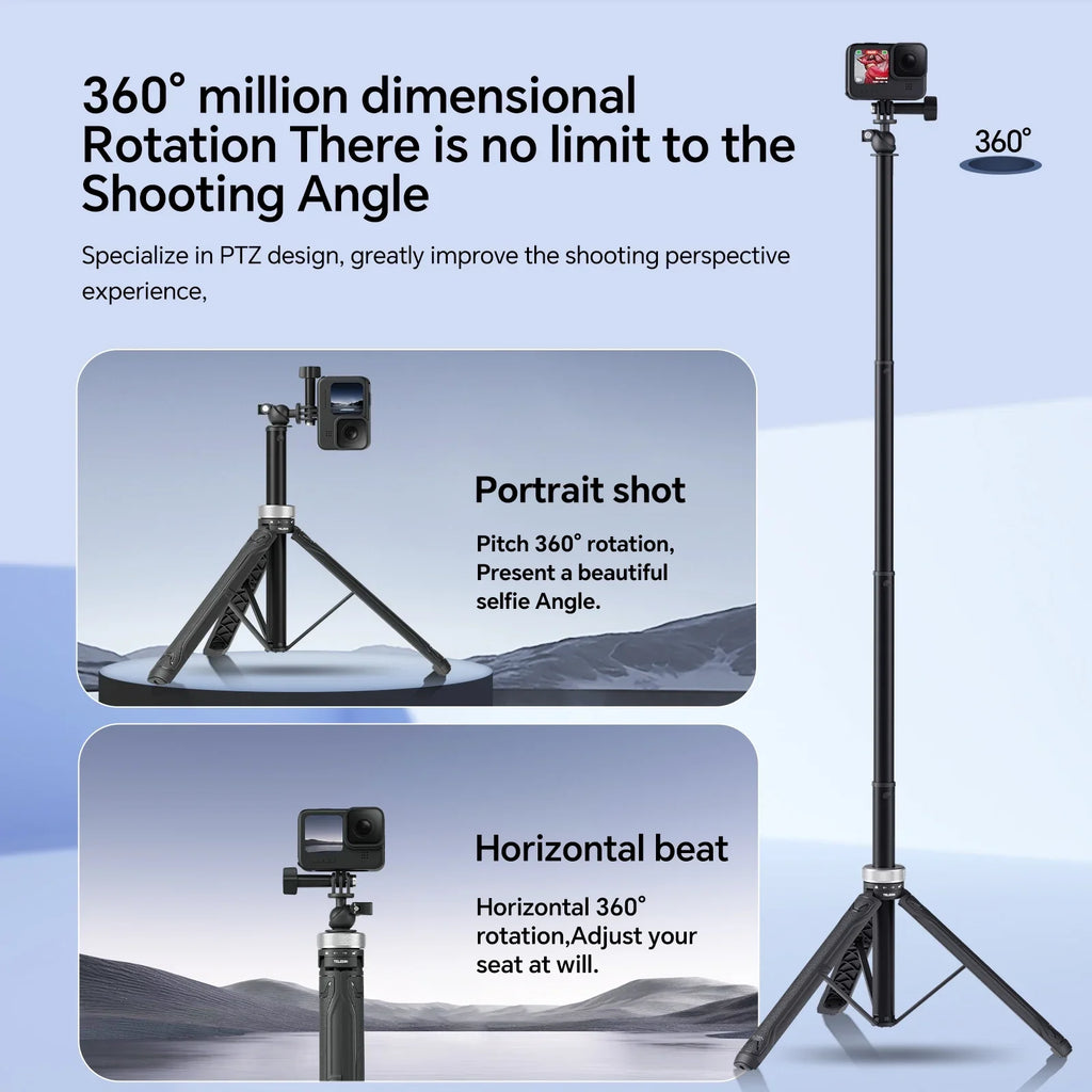 Rotation 8 9 Osmo 6 Tripod Insta360 10 11 Foldable Stick Selfie Selfie Stick Action 5 For 12 GoPro DJI 360° 7 Hero 1.5M