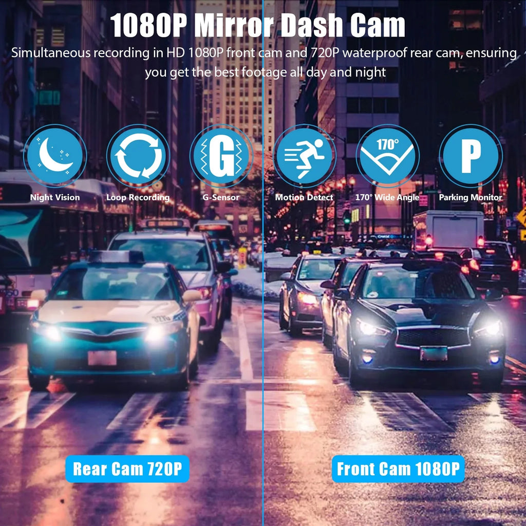 Camera, Mirror Screen with Cars, for Front Camera EEEkit Cam View Car Dash Mirror Dual Camera Motion Touch 7inch and 170° Wide-Angle Dash Night Lens Rear Vision, Detection, 1080P G-Sensor,