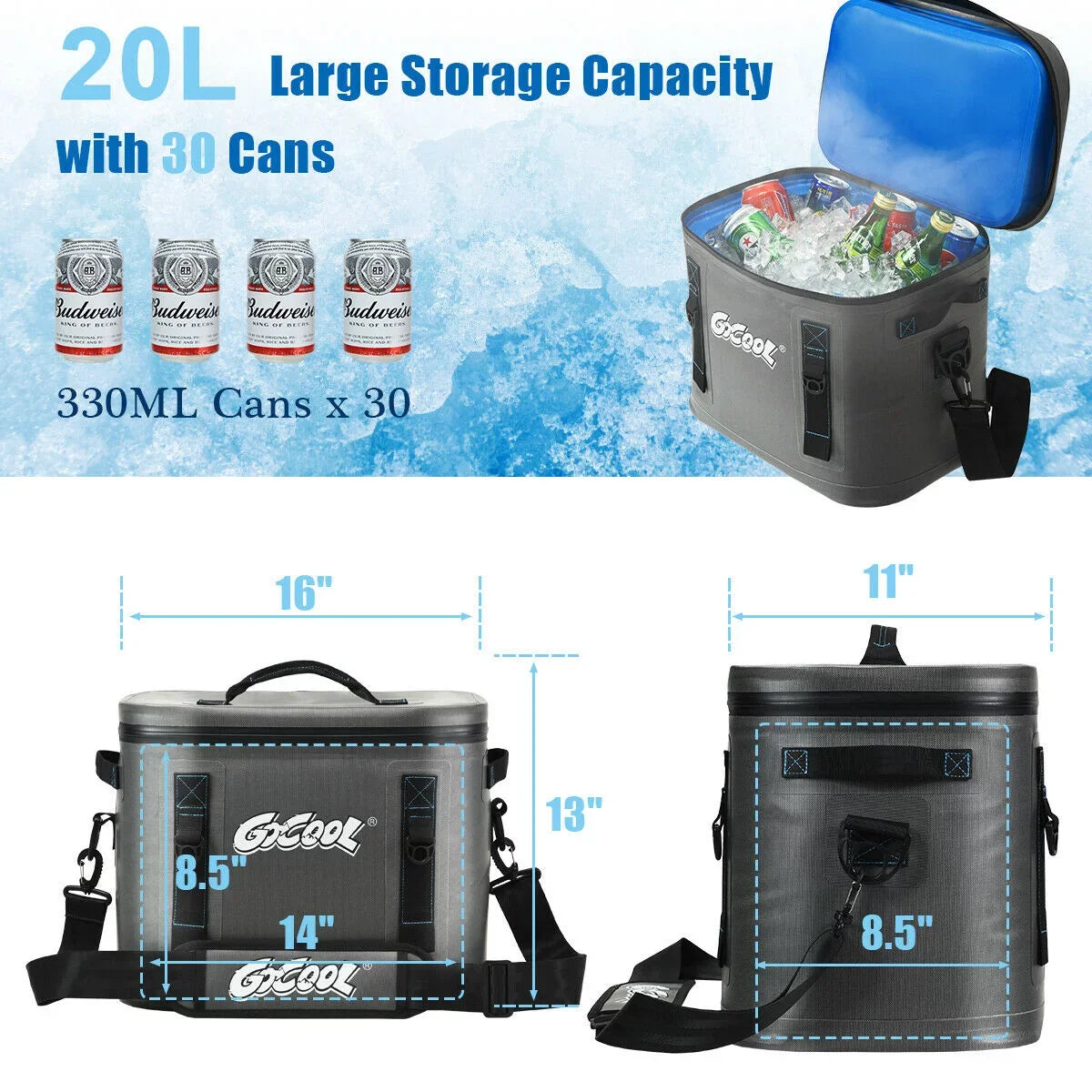 Bag Water-Resistant Leak-Proof For Gymax Insulated 30 Picnic Cans Portable Soft Cooler