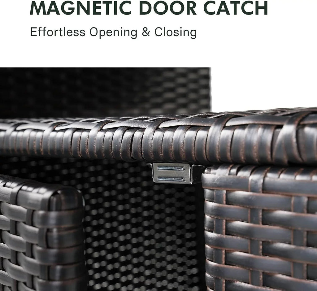 Resin with Powder Storage Outdoor Cabinet Wicker, Wicker Coated Steel, Dark Weather 2-Door Indoor Brown All Shelf,