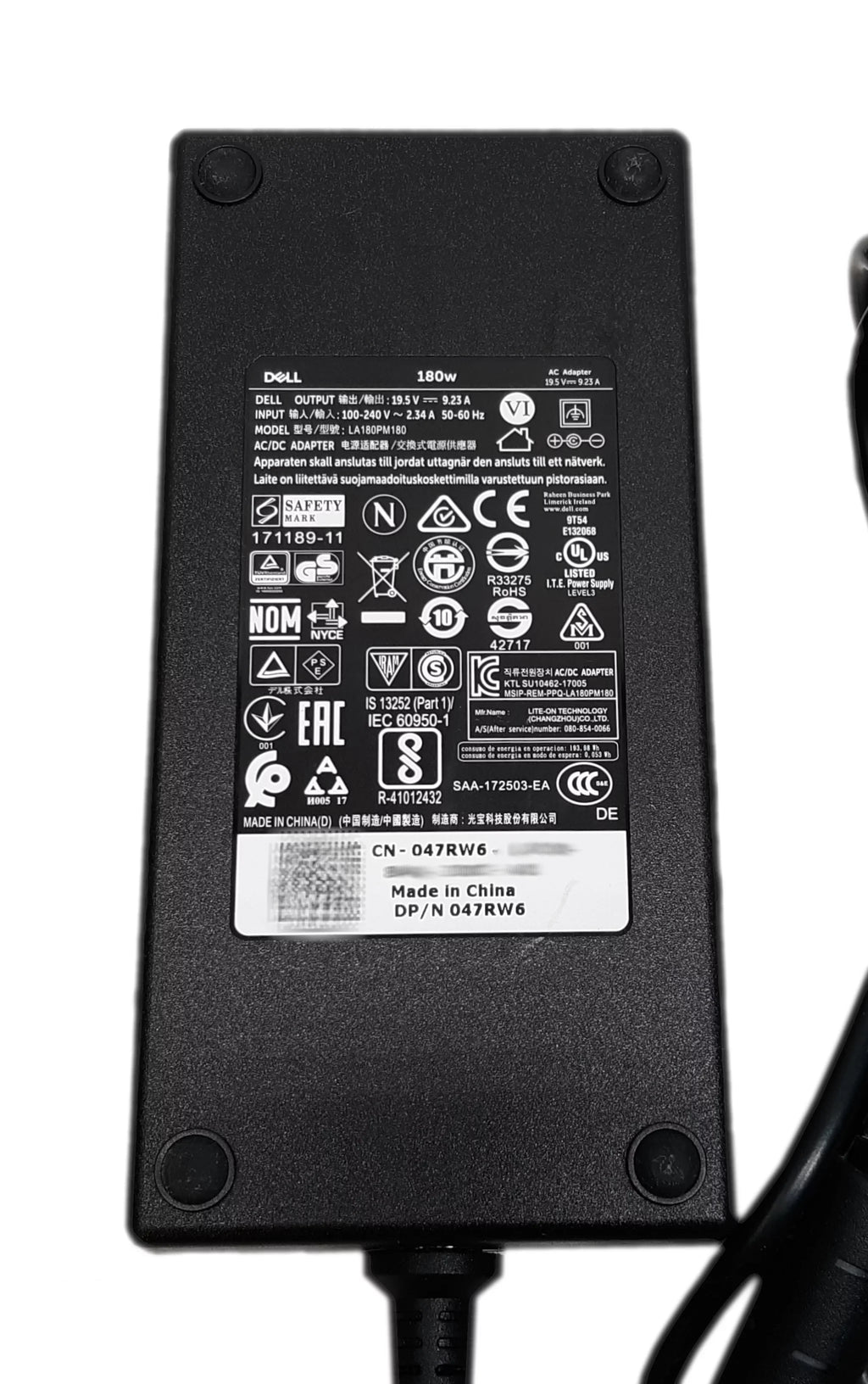 Used OptiPlex Precision Inspiron Latitude Alienware Vostro 180W Dell G LA180PM180 AC 47RW6 Adapter