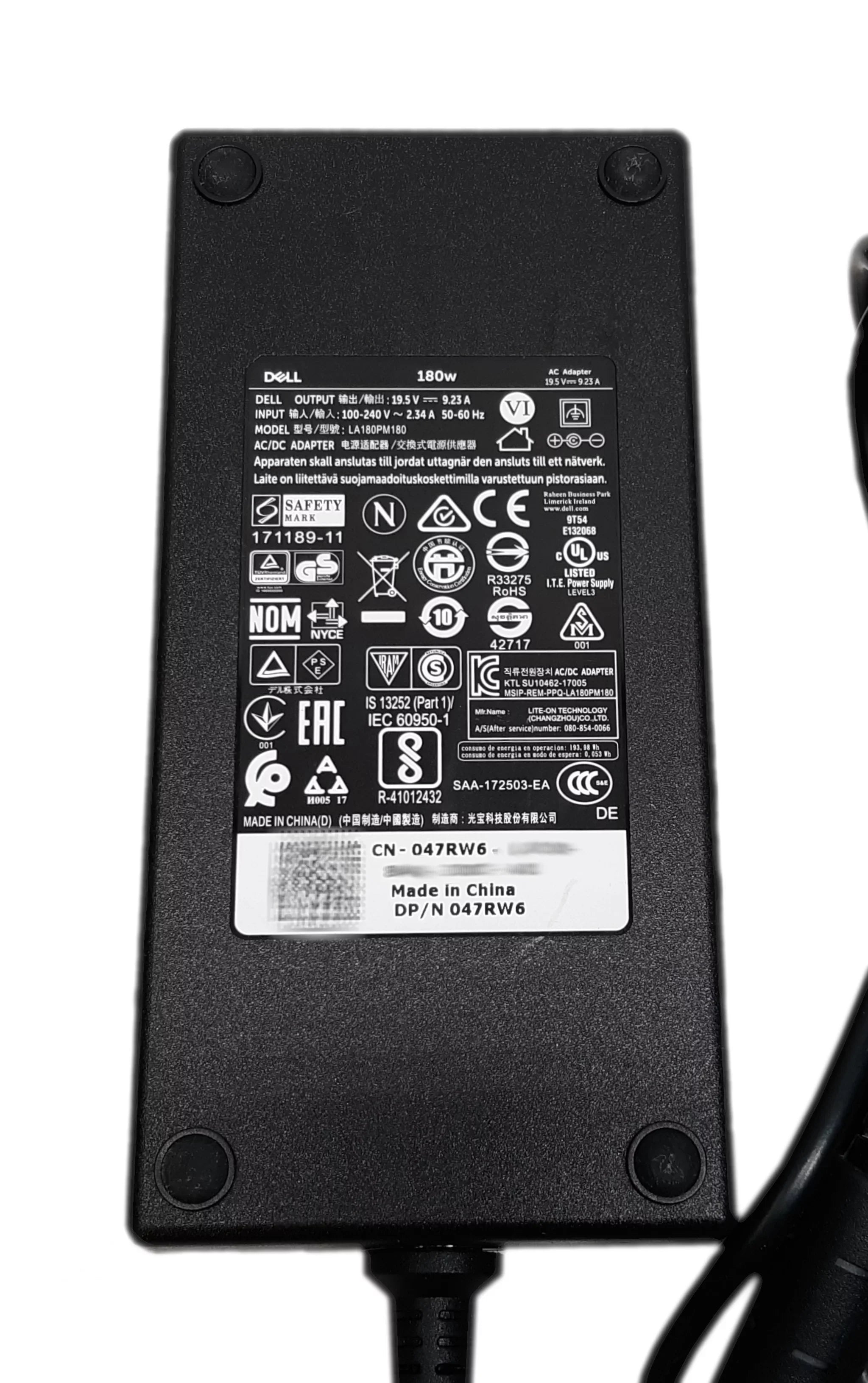 Used OptiPlex Precision Inspiron Latitude Alienware Vostro 180W Dell G LA180PM180 AC 47RW6 Adapter