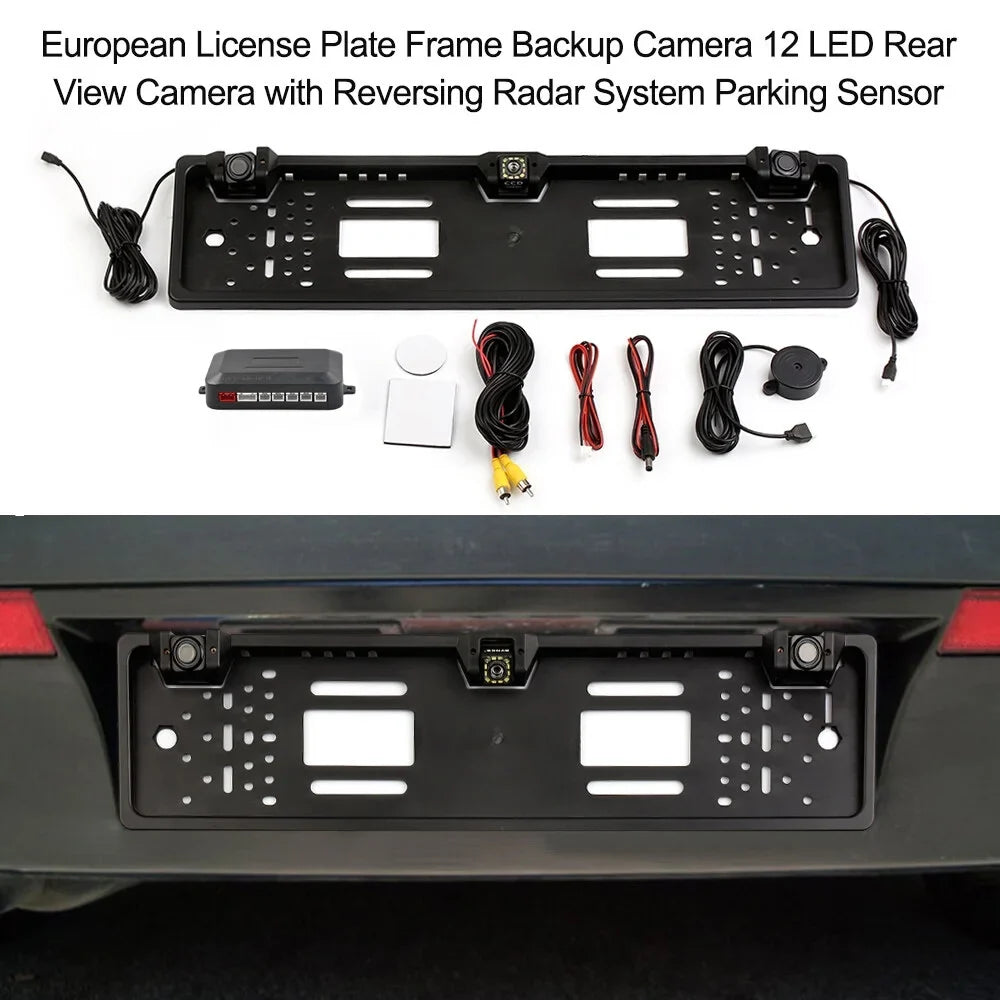 Reversing Parking View System 12 with Sensor Camera Frame Camera Docooler European Plate License Backup Rear LED