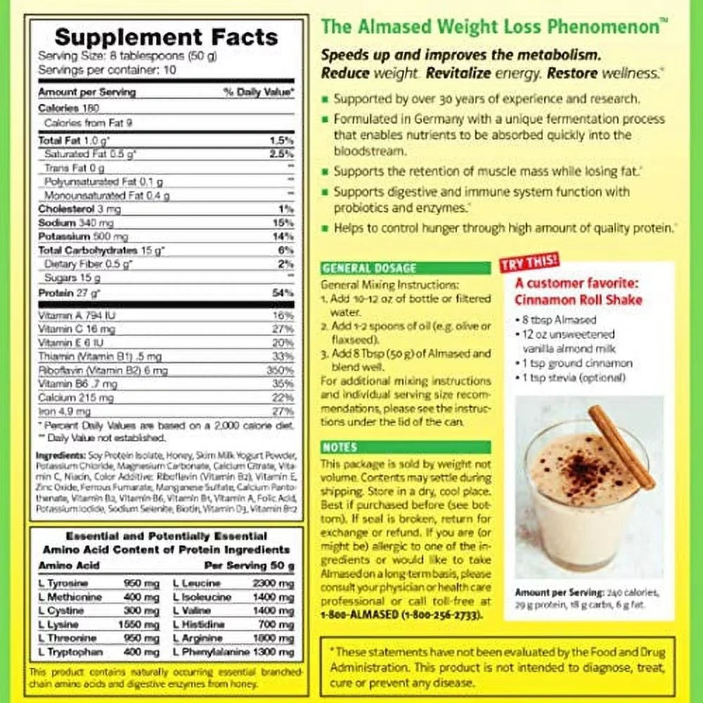 Meal Loss pack) – (2 non-GMO 17.6 Weight shakes oz Almased Powder Replacement Vanilla – Flavor, Gluten-Free,