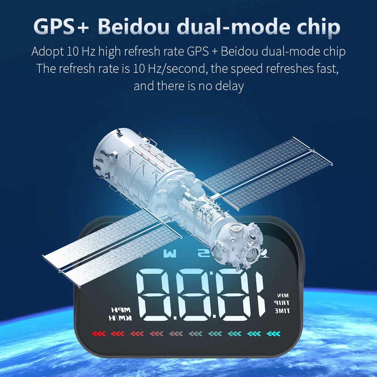 Overspeed Distance, Speedometer, Heads-Up Light, Direction, Travel Speed Car GPS Ambient Nebublu Alarm & Time, Digital Display