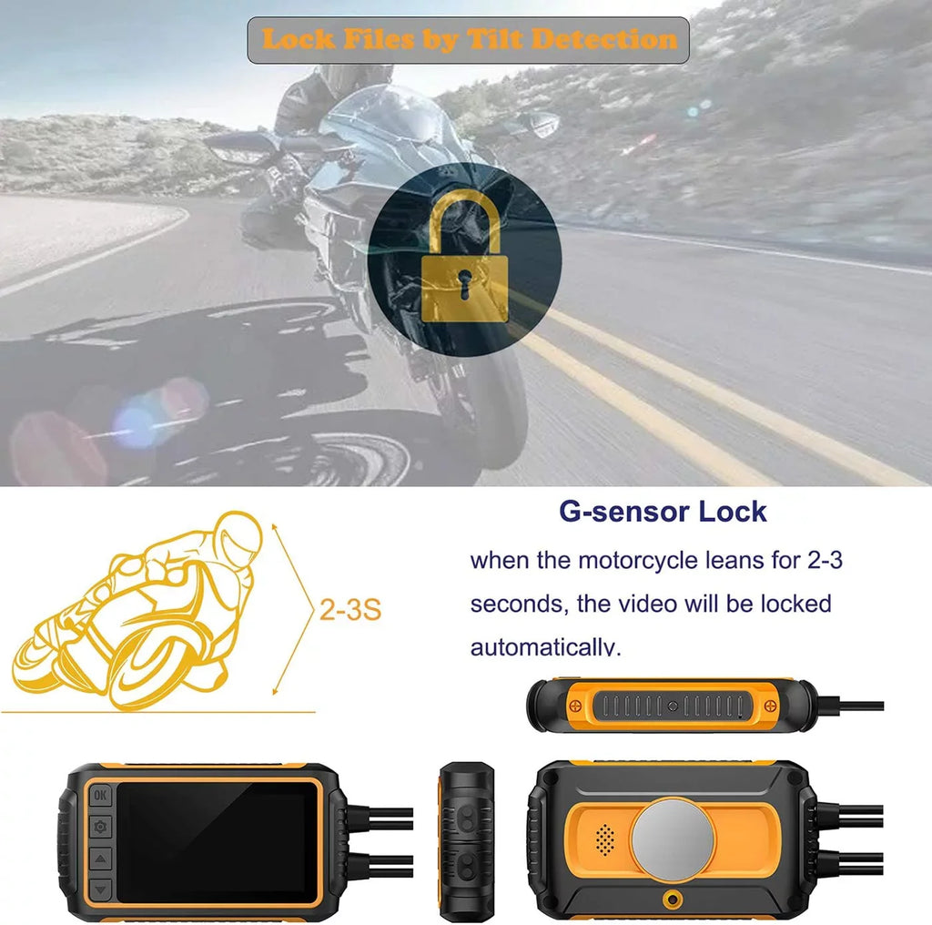 Waterproof Wide LCD GPS, Recording and Lens Waterproof Angle Motorcycle, with ZOMFOM 150° Dash for Camera up Max Wired G-Sensor, Rear 1080P Cam EIS to 256GB Wi-Fi, 3'' and FHD Control, Front