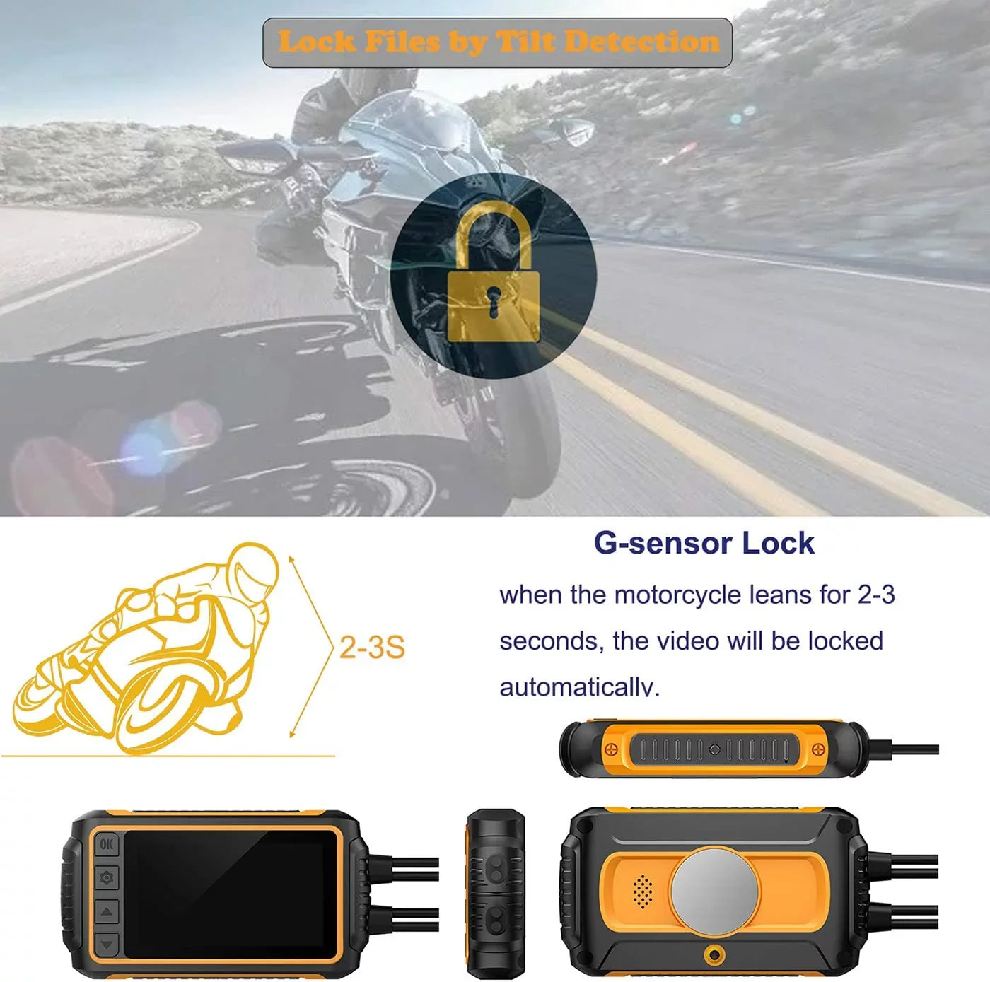 Waterproof Wide LCD GPS, Recording and Lens Waterproof Angle Motorcycle, with ZOMFOM 150° Dash for Camera up Max Wired G-Sensor, Rear 1080P Cam EIS to 256GB Wi-Fi, 3'' and FHD Control, Front