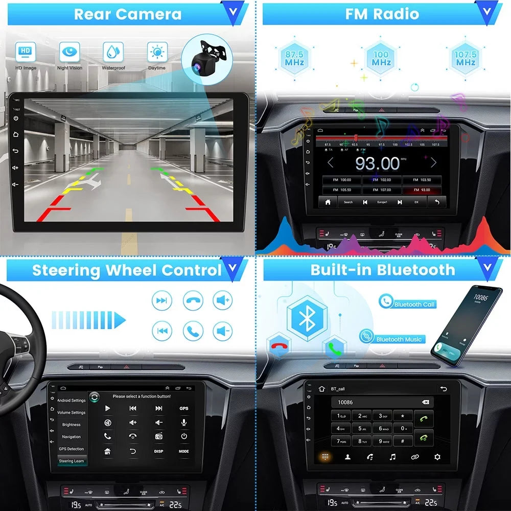 Android 2010-2016 JEEP Stereo Auto for Hifi Bluetooth Carplay 2+64G GPS Camera Car 10'' Backup Touchscreen 13 COMPASS Radio FM Podofo Link USB,AHD Android Wireless Vehicles Mirror WIFI