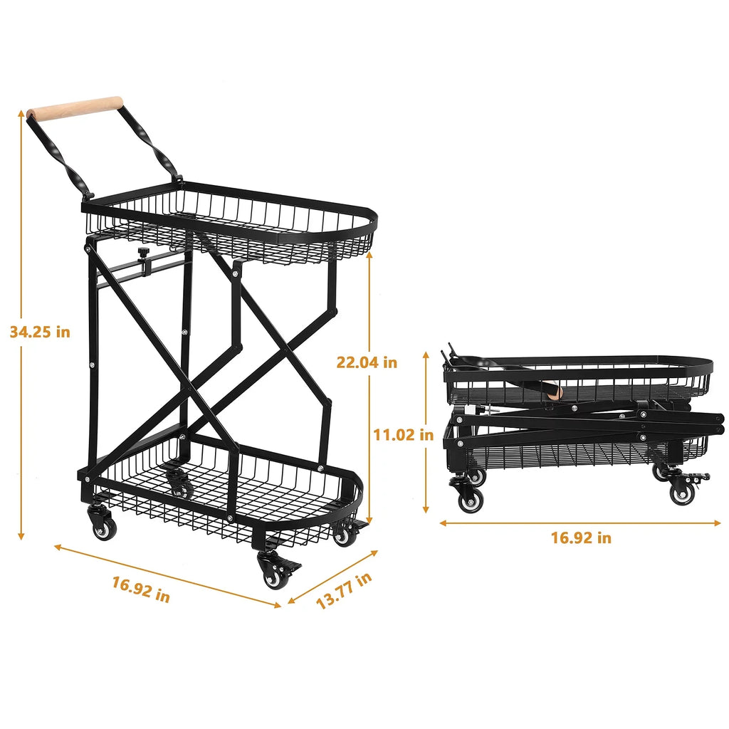 Trolley Storage 2-Tier Metal Utility Cart, Rolling Multifunction