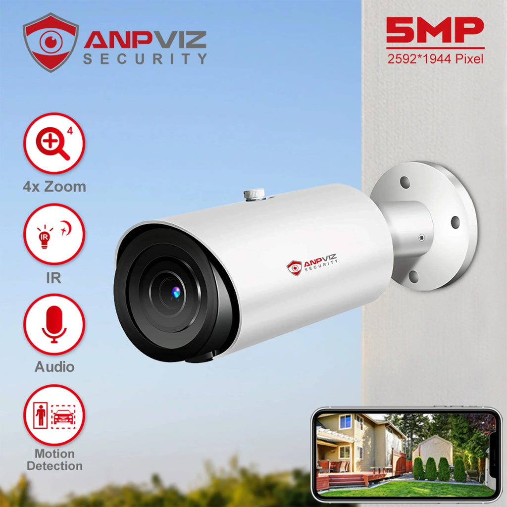 30M Mic Human Zoom IR ANPVIZ H.265 in Built Detection Vehicle Camera IP66 Bullet Support 4X Distance Camera 5MP