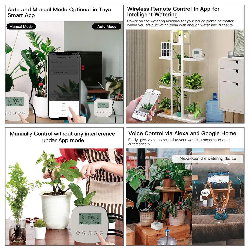 Pump System with Time Panel/ Programmable Watering Control Charging USB for Automatic Arealer WiFi/ Built-in Voice/ System Dual Manual Battery Solar Watering Home Compatible Device Watering Smart