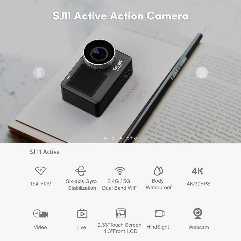 Case with Supports 20MP, Camera SJ11Active Screen, Mini Live Dual Anti-Shake, and Waterproof, Waterproof Comes - Streaming, Action Adapters