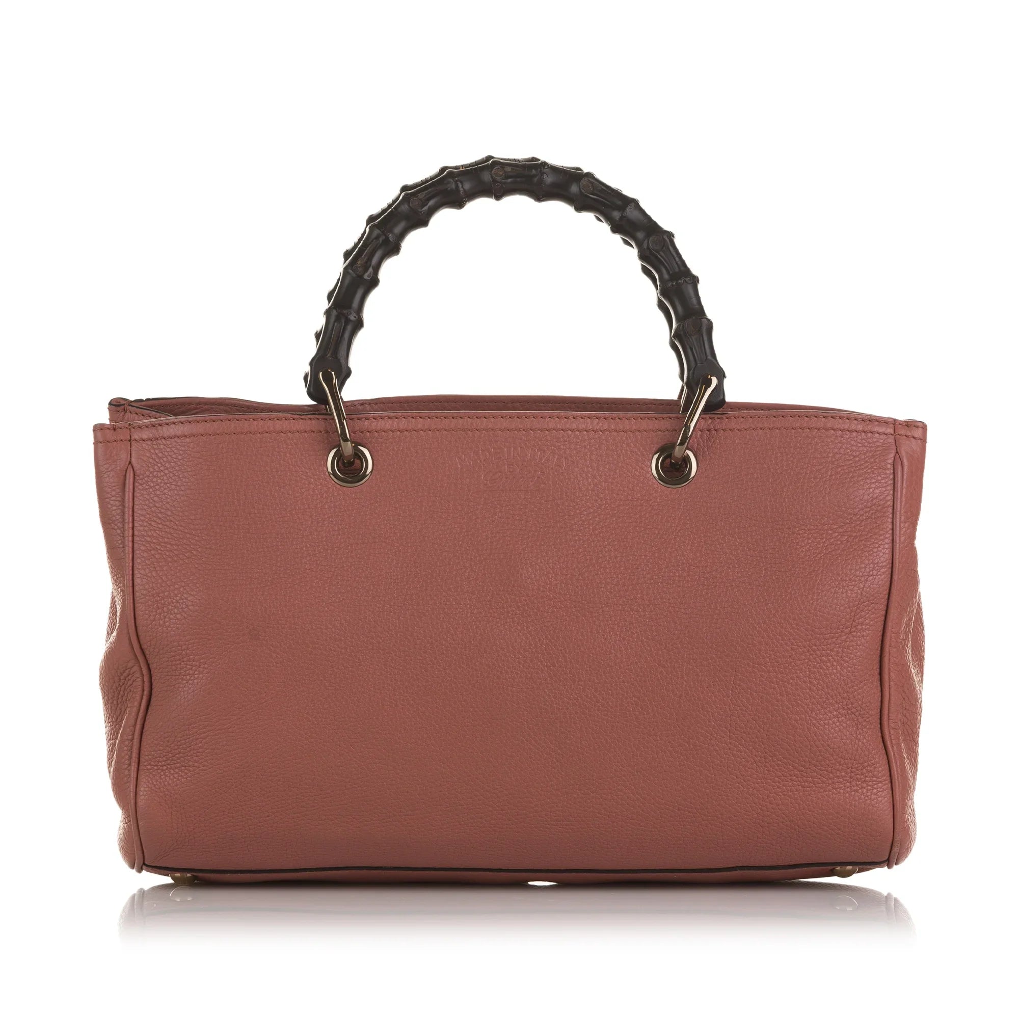 (Fair) Pink Calf Authenticated Unisex Bamboo Leather Gucci Pre-Owned Satchel Shopper