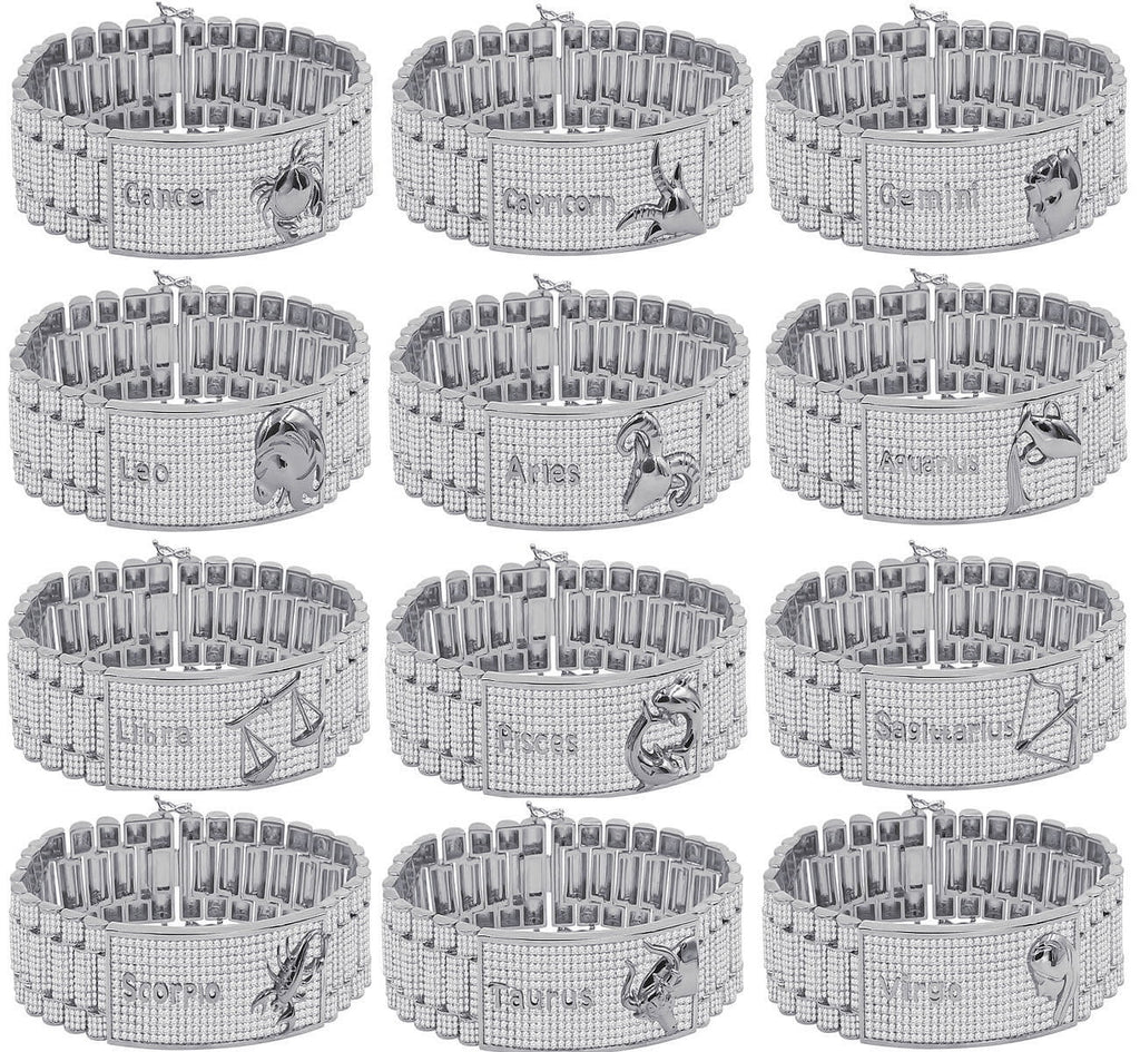 Leo Finish Sign Link Mens 14K Gold Diamond White Simulated Bracelet Lion 8.5'' Zodiac