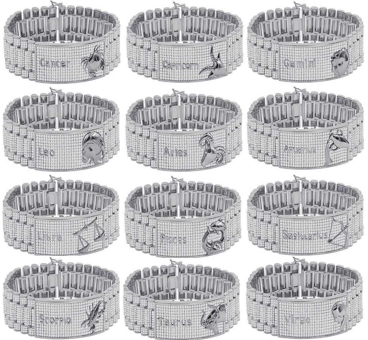 Leo Finish Sign Link Mens 14K Gold Diamond White Simulated Bracelet Lion 8.5'' Zodiac