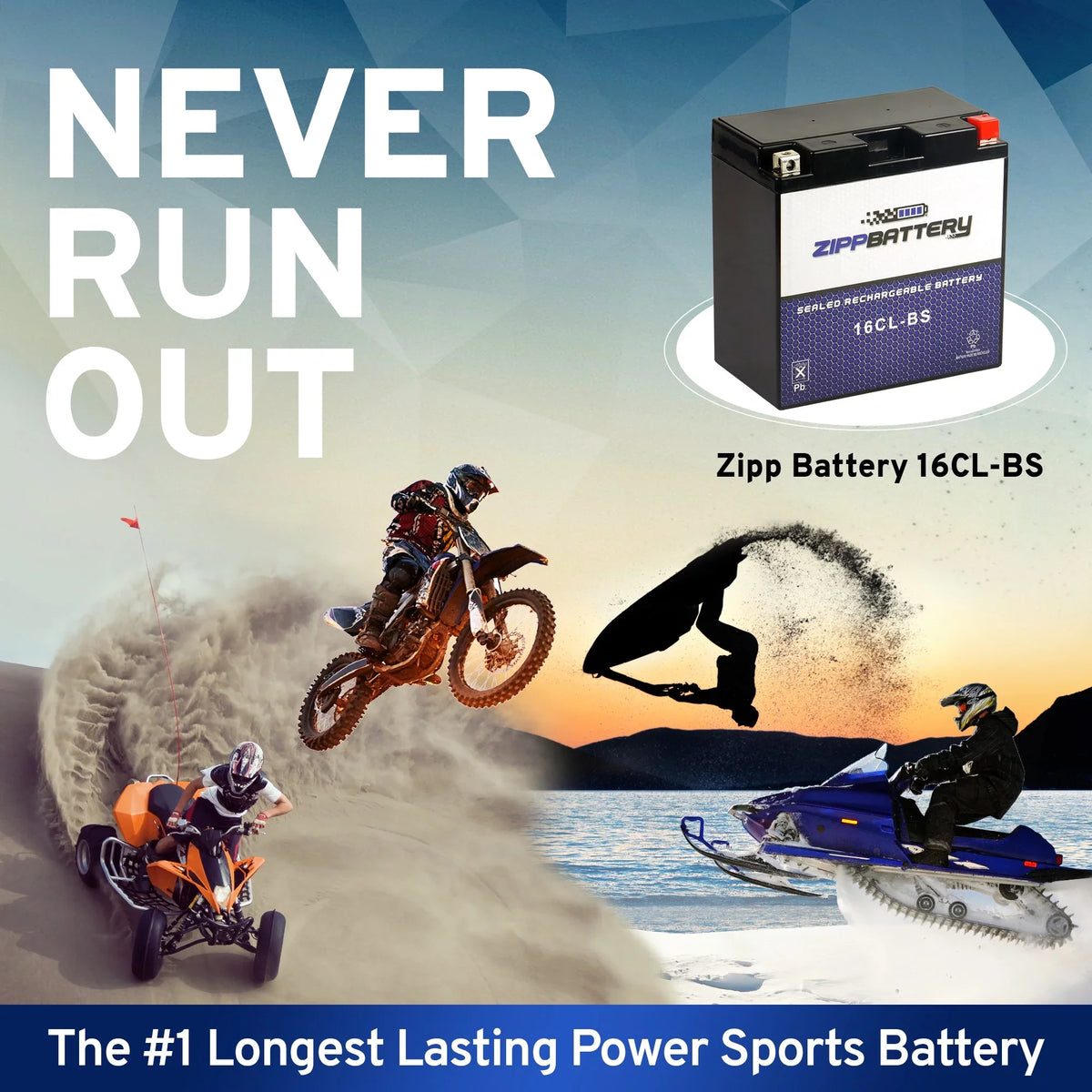 Jet Battery Zipp Models All Polaris Years Yb16cl-bs Battery All Ski Cc for All