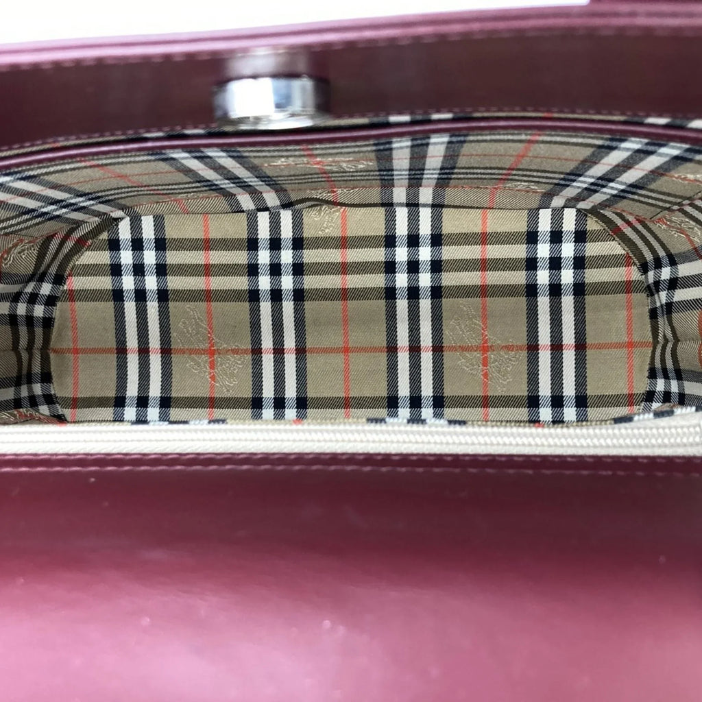 Handbag Fashion USED Formal BURBERRY Ladies Leather Burberry Check (Good) Nova Bag Bordeaux Tote Red Pre-Owned