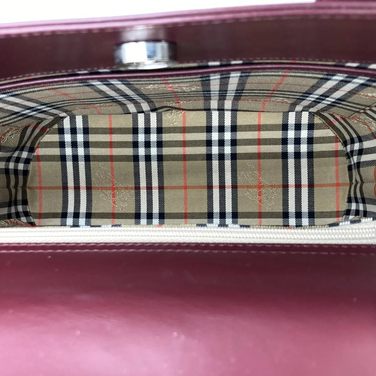 Handbag Fashion USED Formal BURBERRY Ladies Leather Burberry Check (Good) Nova Bag Bordeaux Tote Red Pre-Owned