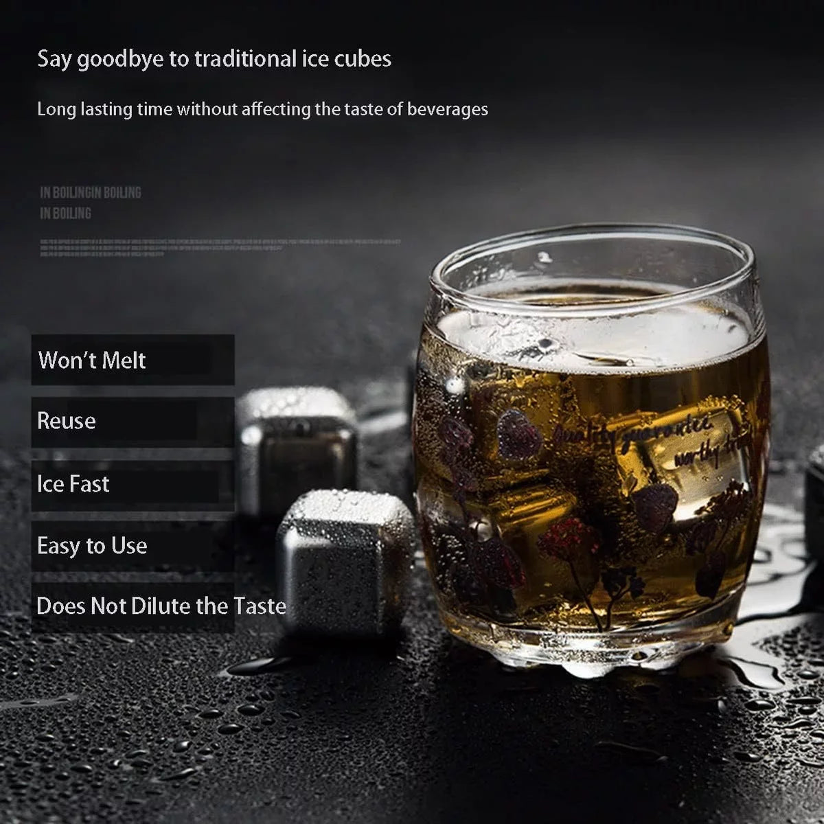 Drinks for Box, Set Stainless Steel of Ice Chilling Whiskey Cubes No Wine Metal 8pcs 4/6/8 : Chiller Cubes Vodka, Dilution (Size Scotch, Rocks Ice Waterless Whiskey Rum Stones, with Ice Reusable for