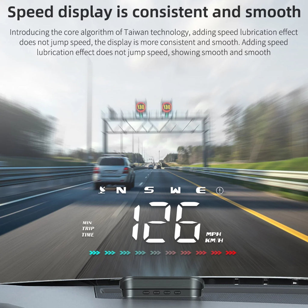 Overspeed Distance, Speedometer, Heads-Up Light, Direction, Travel Speed Car GPS Ambient Nebublu Alarm & Time, Digital Display