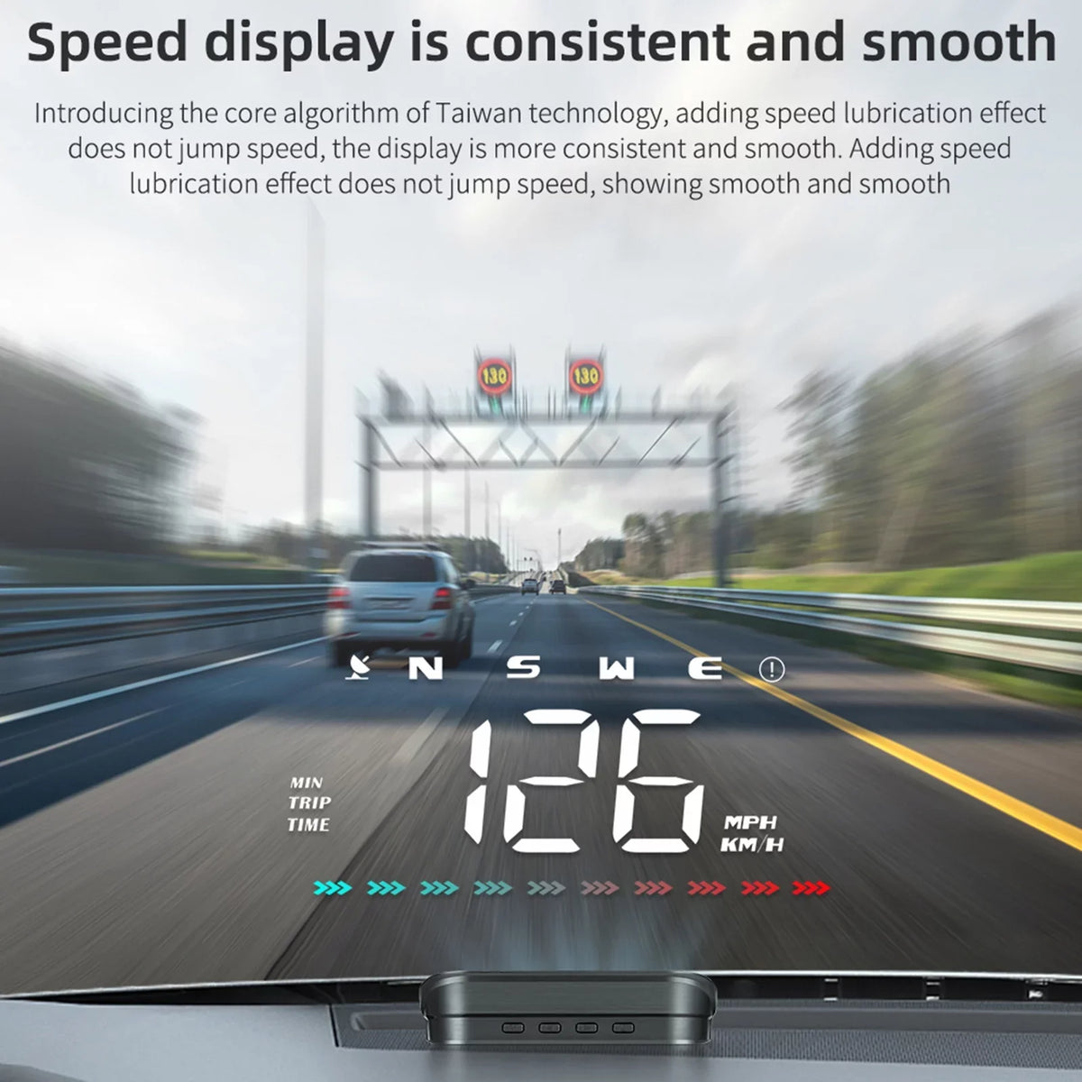 Overspeed Distance, Speedometer, Heads-Up Light, Direction, Travel Speed Car GPS Ambient Nebublu Alarm & Time, Digital Display