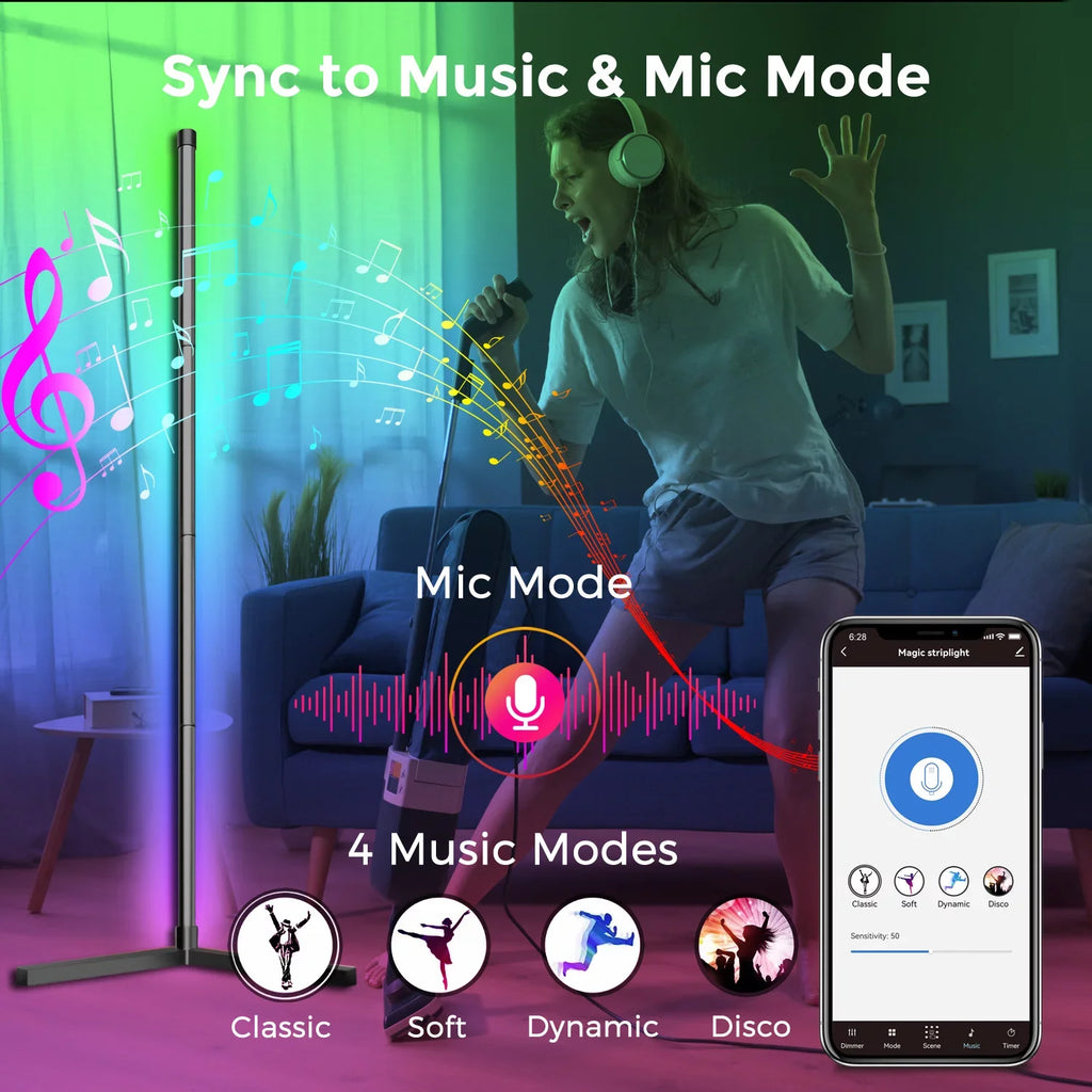 LED Syn Changing, Lamp, Dimmable, Color eco4life Floor Smart Music Standing WiFi