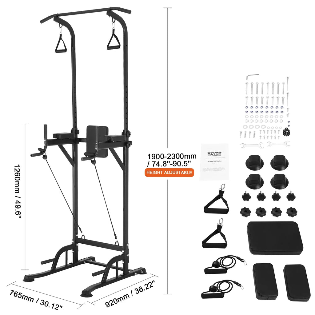 Stand Elbow for Carbon Power Equipment Tower Up Strength Training Workout Adjustable Backrest Station, Heavy Rack Power Frame Height SKYSHALO Fitness Pull Pad, Dip Home w/ Bar Steel Duty