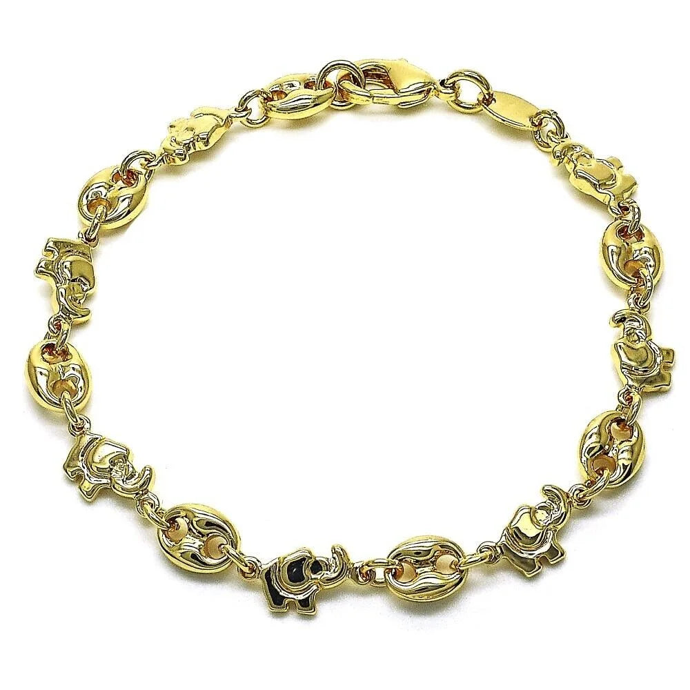 ELEPHANTS 14K BRACELET LINKS LINKED PUFFED PLATED GOLD M657 MARINER WITH 7" AND