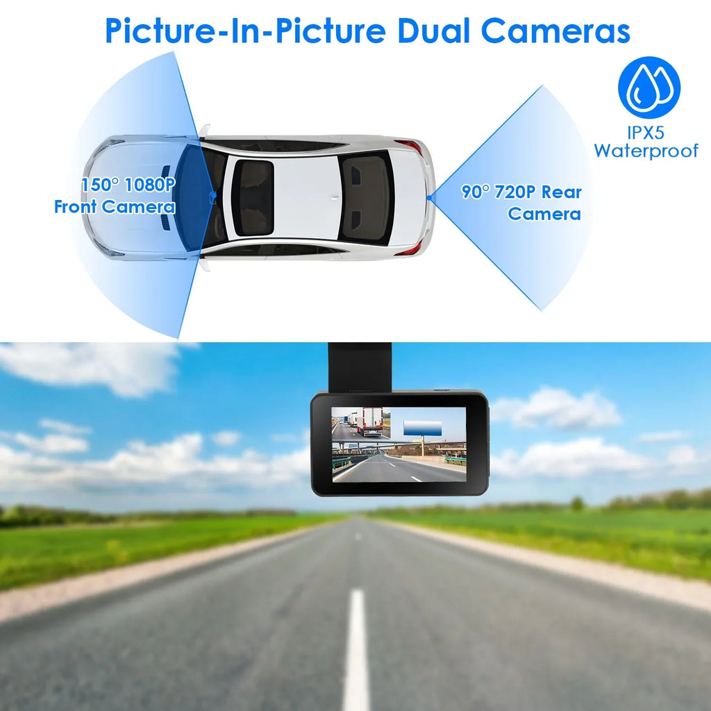 Motion G-Sensor Vehicle Cam, Night Dash Driving Car Detection DVR Universal Vision iMounTEK with Lens Monitor Parking Control GPS Recorder, WiFi APP 1080P Dual